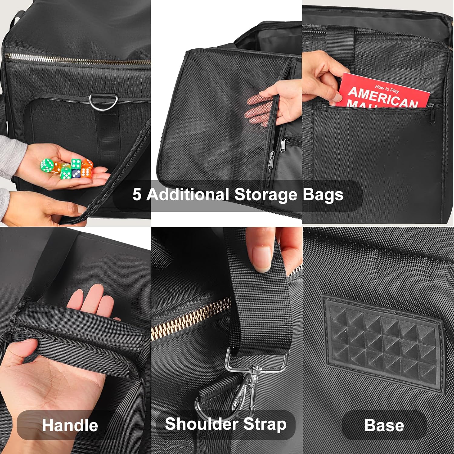 Board Game Bag(Black), Reinforced Padded Board Game Backpack with Shoulder Straps & Carrying Handle & Extra Pockets, Game Organizer & Portable Storage Case