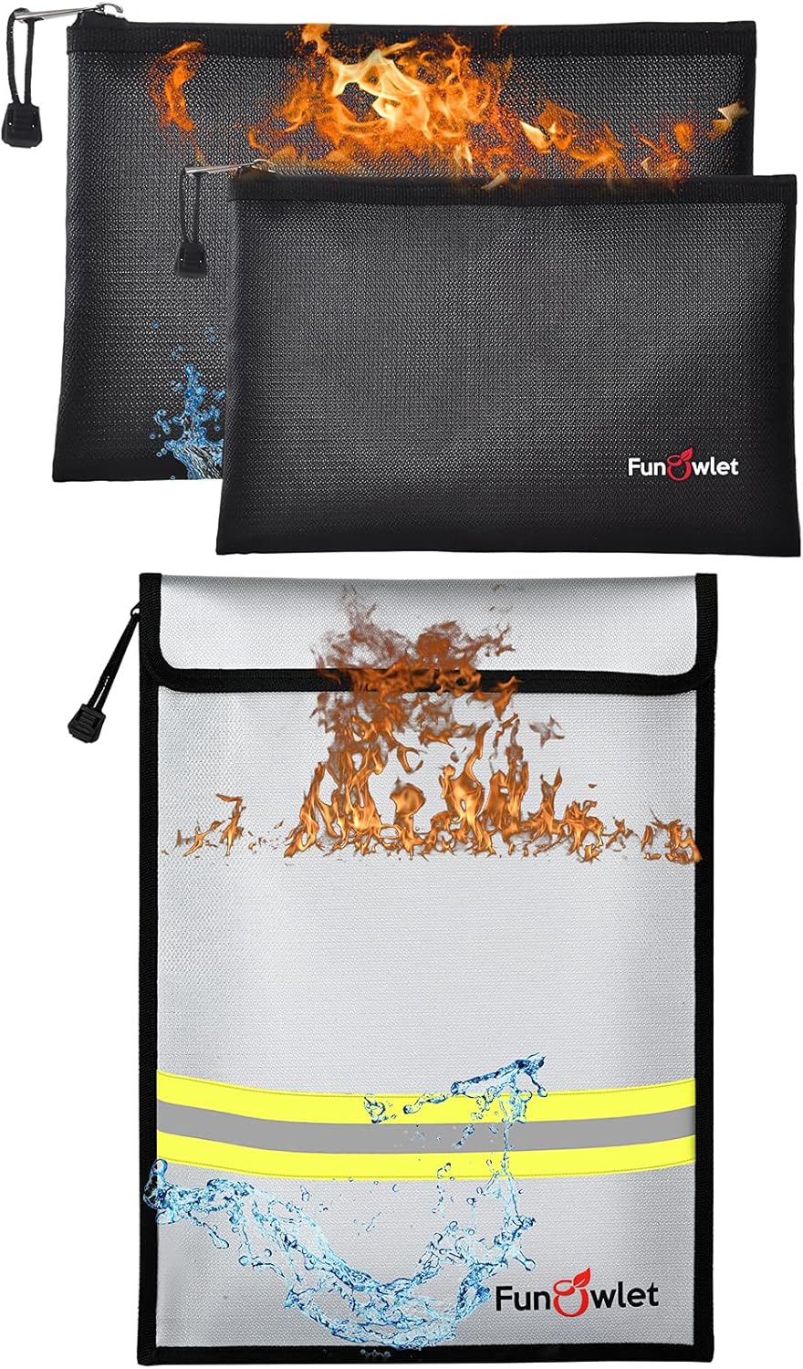 Fireproof Waterproof Money Document Bag - 3Pack Upgraded Zipper Bags, Fire & Water Resistant Storage Organizer Pouch for A4 A5 Documents Holder,File,Cash,Jewelry,Passport,Tablet,Laptop
