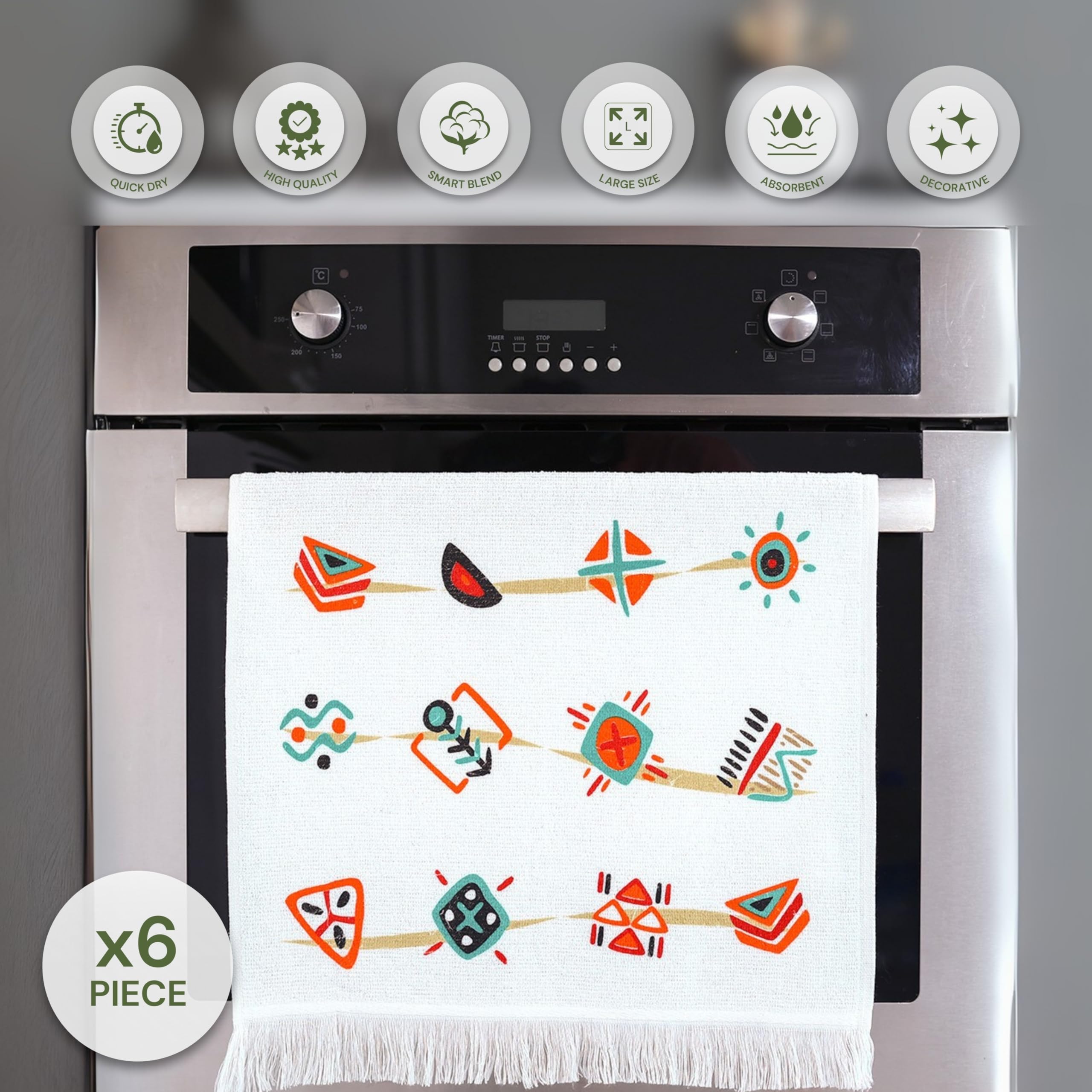 Lot de 6 torchons de cuisine à 3 motifs – Séchage rapide et non pelucheux (40,6 x 61 cm) décoratifs, doux et modernes – Polyvalents, parfaits comme essuie-mains, torchon et vêtements de