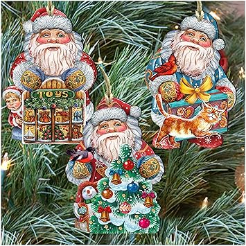 Gift Giving Santa Ornaments Set of Three