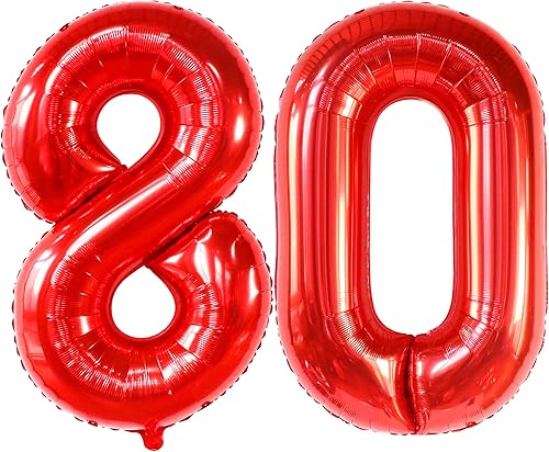 Miniatura 27 de KatchOn, Globos gigantes negros del número 80, 40 pulgadas, decoraciones de feliz cumpleaños 80 para mujer, globos de cumpleaños de 80 años