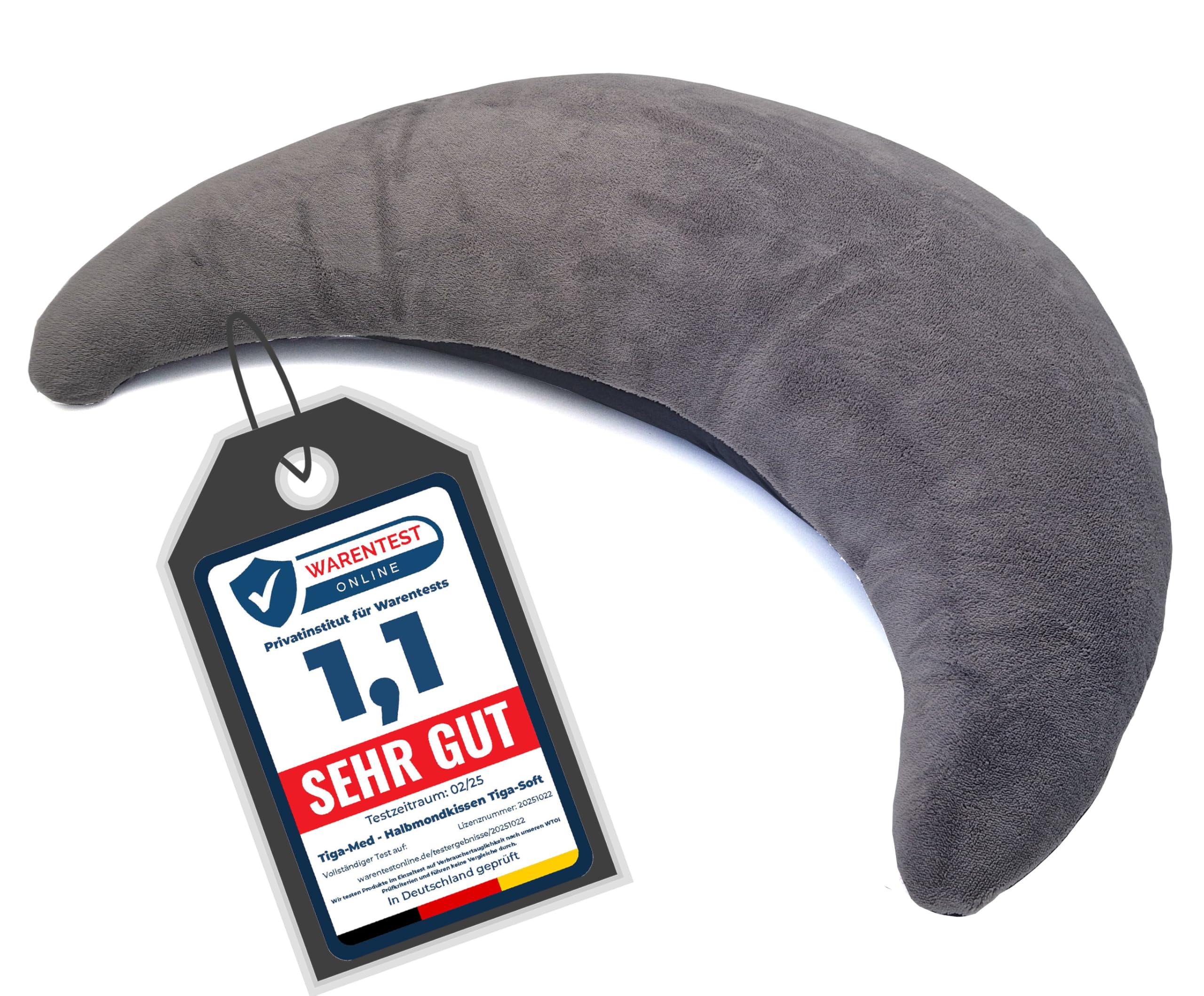 Tiga-Med Halbmondkissen TIGA-Soft XL | Ergonomisches Nackenkissen/Stillkissen/Kopfkissen mit Mikroperlen | zum Entspannen, Schlafen, Lesen und Stillen | Bezug separat waschbar bei 40°C (Grau)