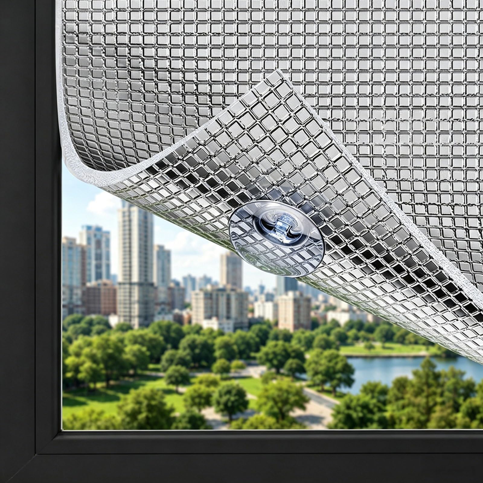 Sun Blocking Aluminum Foil Insulation Window Film Anti-UV Aluminum Foil Sun Blocking Privacy Window Film with Suction Cups Easy to Install for Bedroom Balcony Sunroom(A2,40x80cm (16x31in))