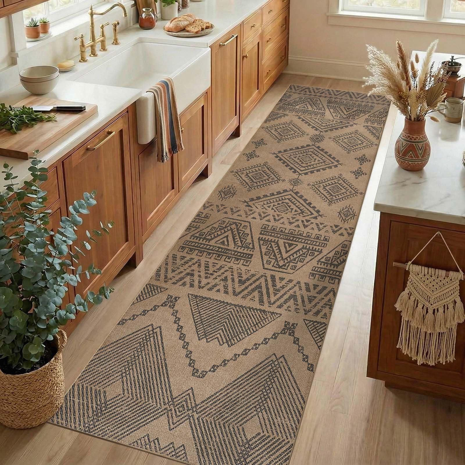 Photo 1 of jinchan 3x10 Washable Faux Jute Runner Rug, Boho Southwestern Geometric Long Runner Rug with Natural Fiber Look, Low-Pile Non-Slip Floor Mat for Hallway Kitchen Living Room Entryway, Natural Charcoal
