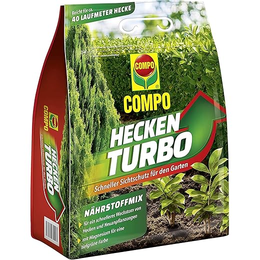 COMPO Heckenturbo, Heckendünger, Nährstoffmix, Spezial-Dünger für Hecken und Neuanpflanzungen, 4 kg