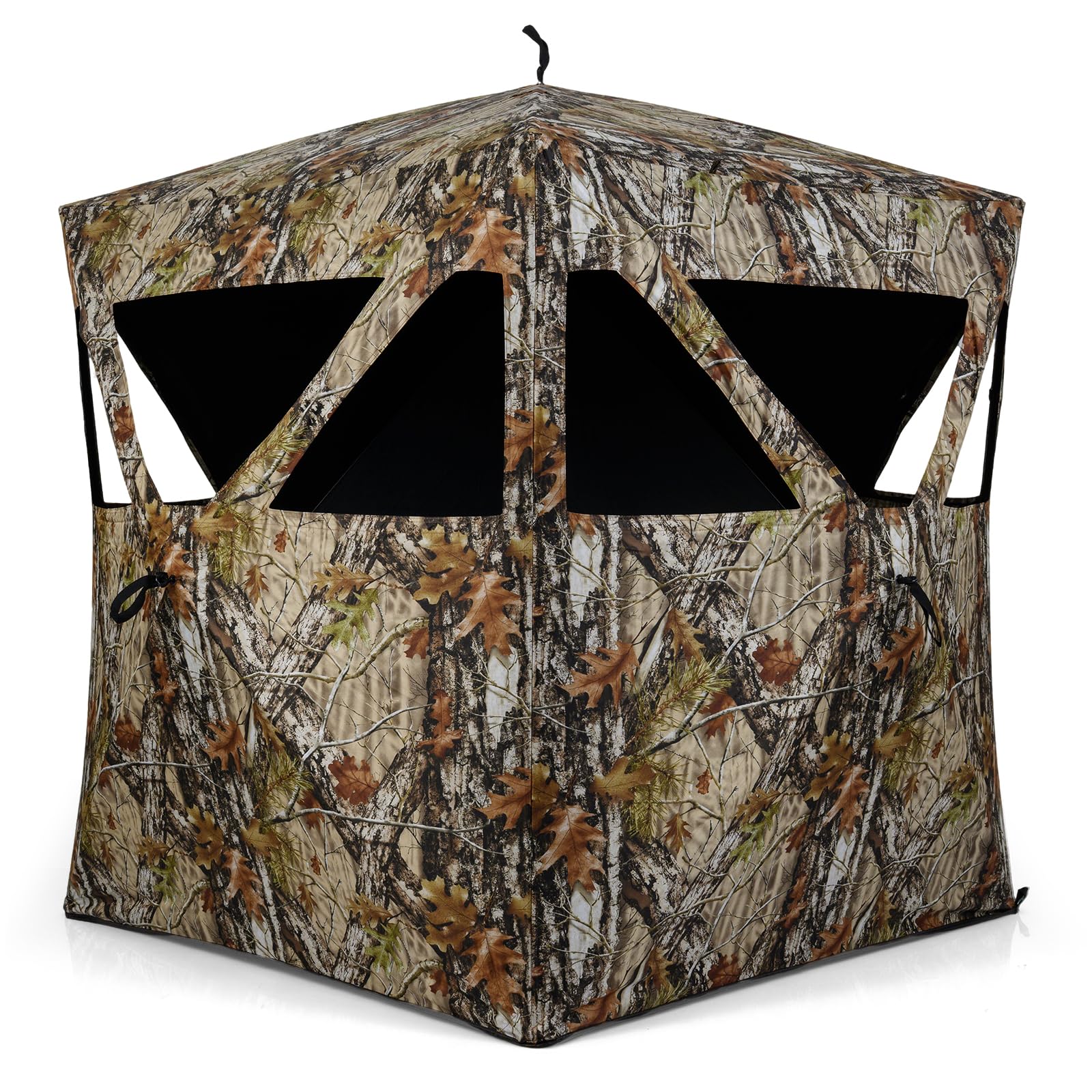 GOPLUS Persiana de Caza Camuflaje para 2 Personas, Puesto de Caza Portátil con Ventanas Silenciosas, Paneles de Seguridad, Bolsa de Transporte, Tienda de Campaña Estor Emergente, Ciervos Pavos