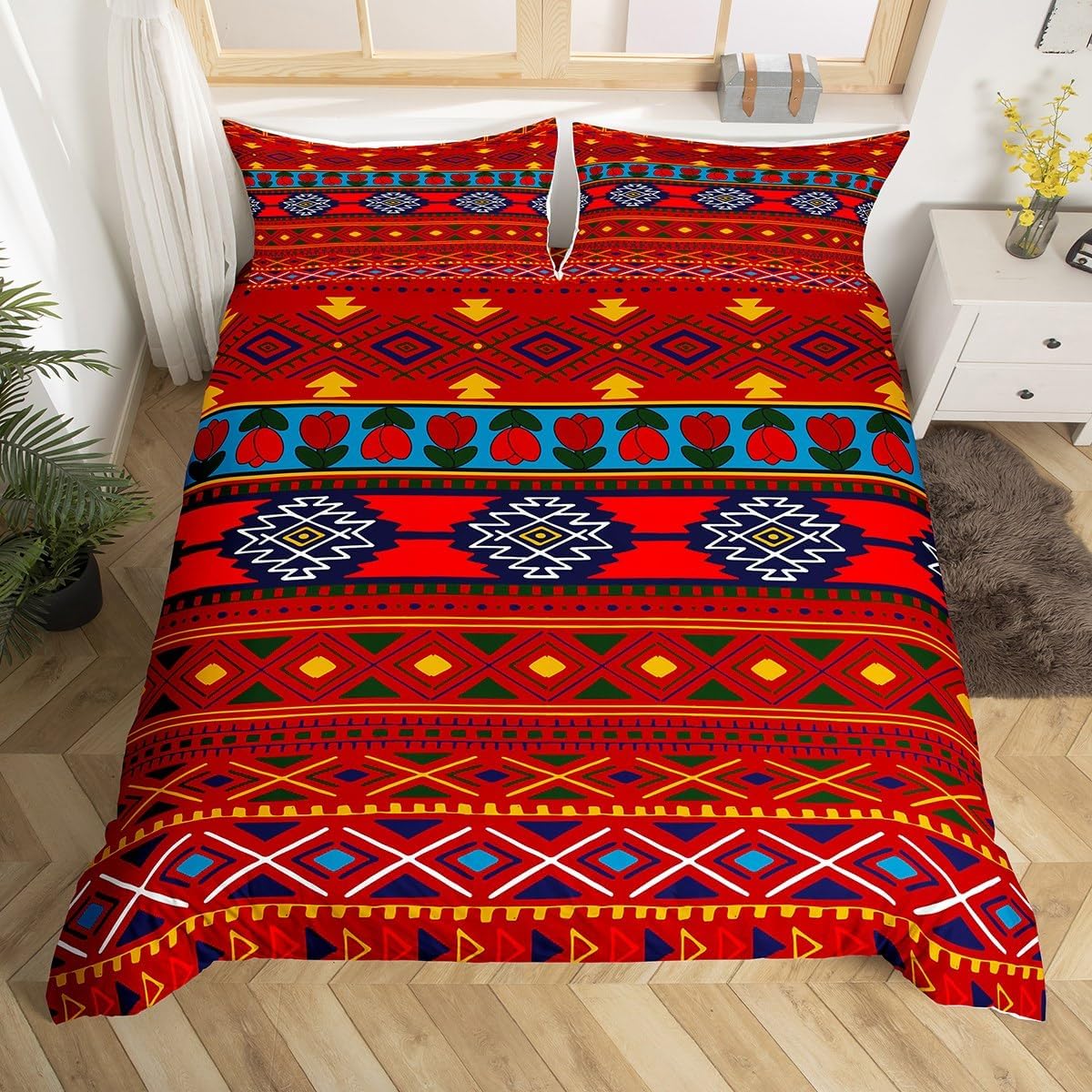 feelingyou Tribal Aztec Duvet Cover S Size, African Style Boho Ethnic