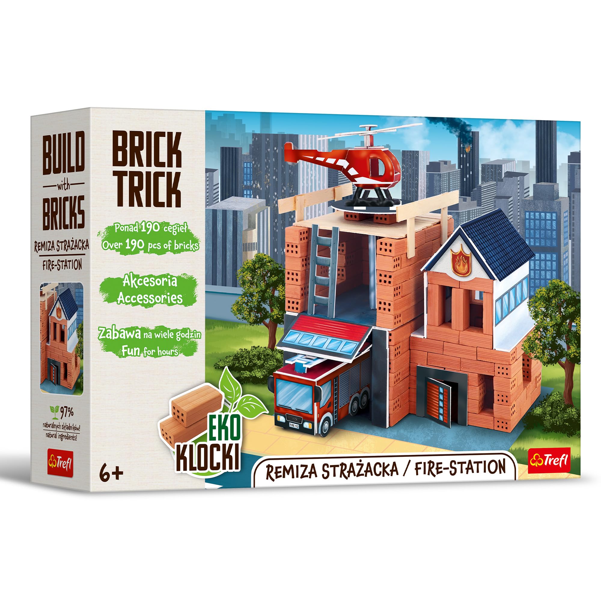 Brick Trick Trefl Caserma dei Vigili del Fuoco/Fire - Costruisci con i Mattoncini, Veri Mattoncini ECO, 190 Mattoni, per Bambini dai 6 Anni