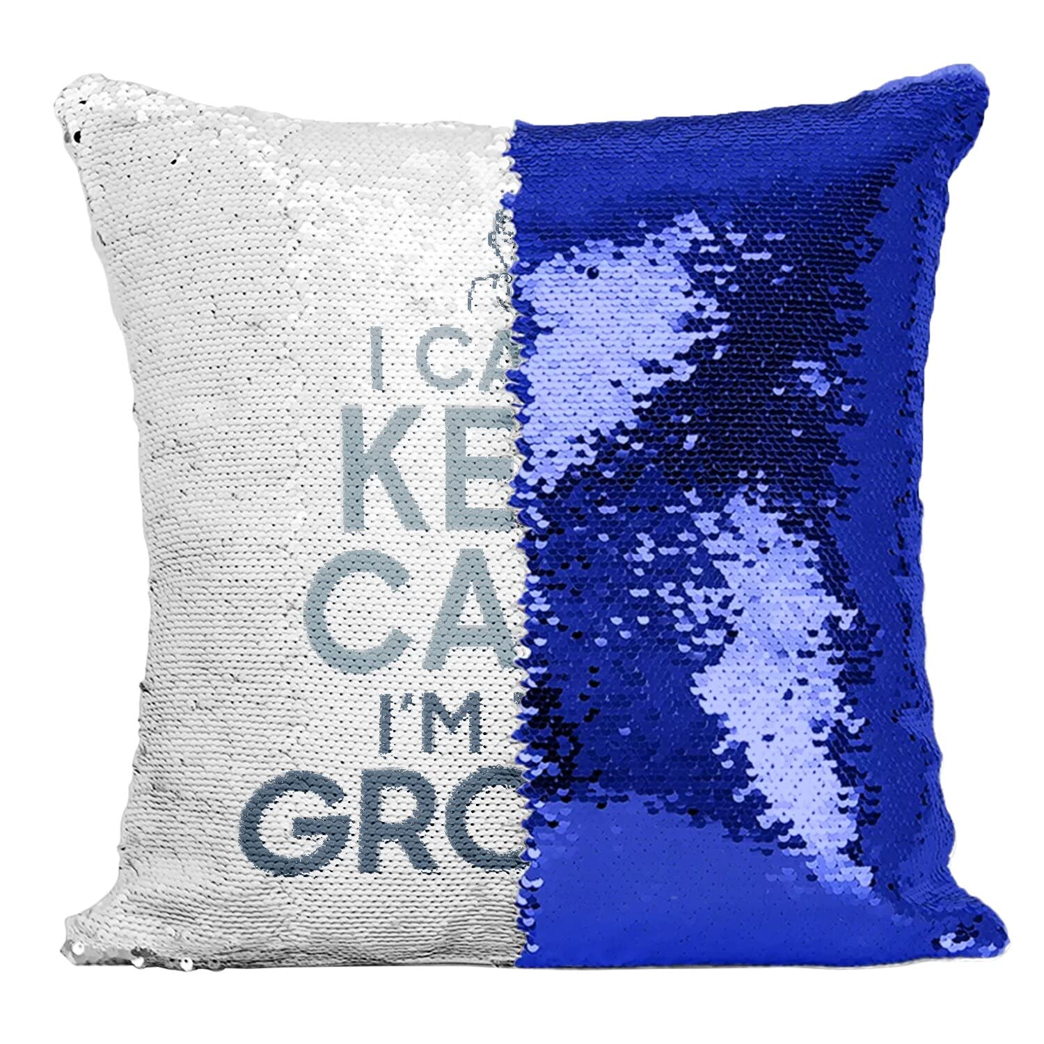 Coussin paillettes bleu I'm The Groom pour destresser le marié avant le grand jour J