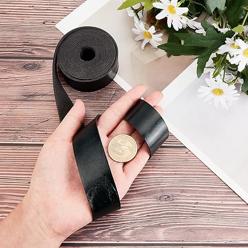 Miniatura 10 de GORGECRAFT Correa de cuero marrón de 2 pulgadas de ancho y 79 pulgadas de largo con patrón de lichi, cordón plano de una sola cara para