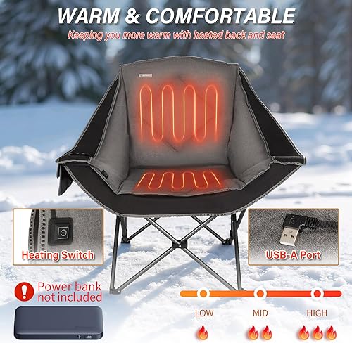 Miniatura 4 de Sillas de campamento térmicas, silla de césped acolchada de gran tamaño con soporte para tazas, ancho y grueso, plegable resistente para patio,