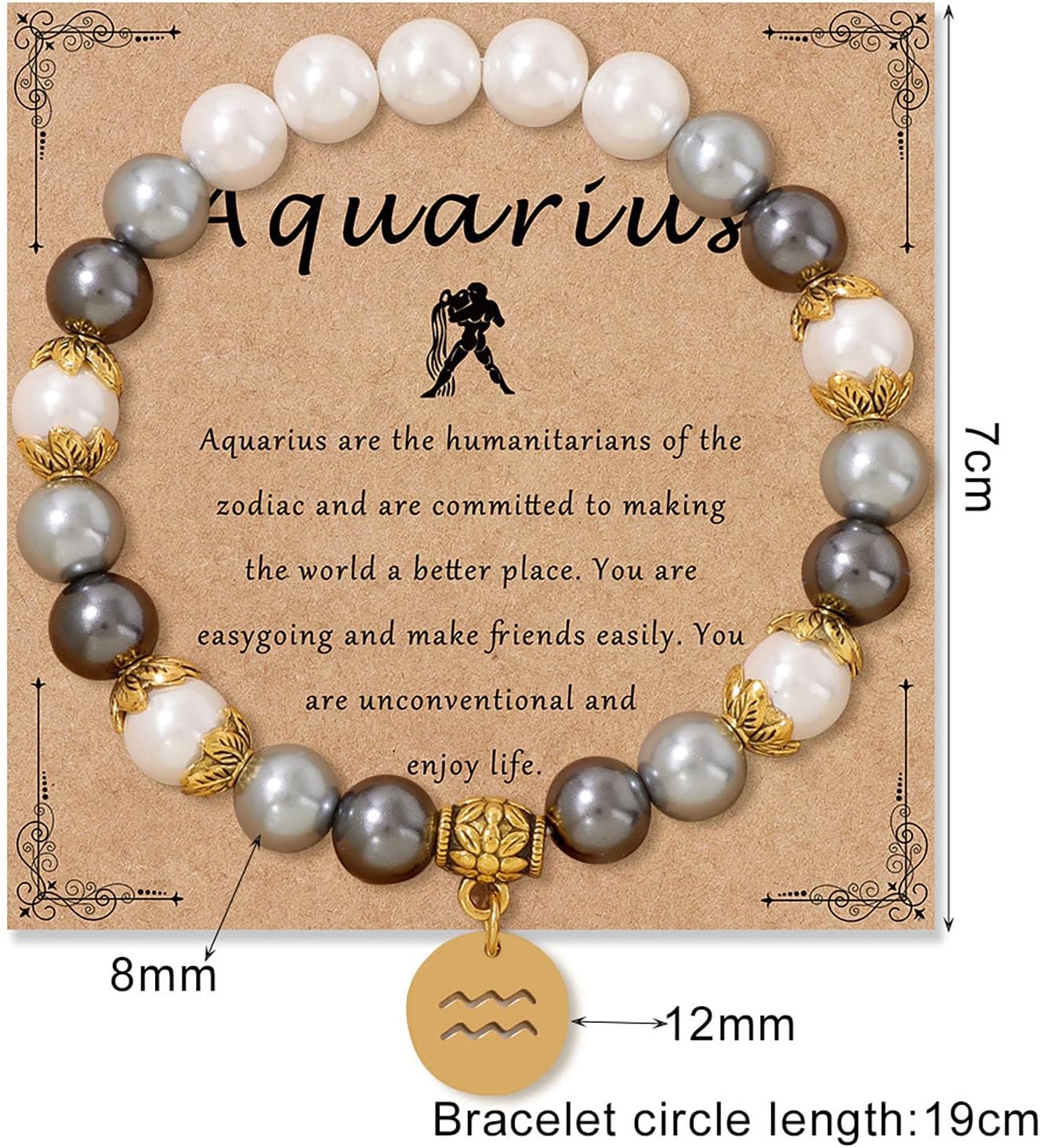 Zodiac Signs Spirit Bracelet Zodiac Bracelet for Women Men Adjustable 12 Constellation Bracelet White and Grey Pearl Beaded Stretch Bracelet Constellation Charm Bracelet Birthday Jewelry Gifts - Image 4