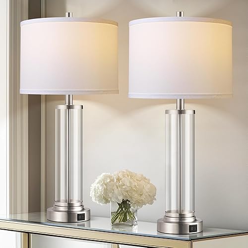 Miniatura 9 de QIMH Juego de 2 lámparas de mesa con control táctil con puertos USB lámpara de noche regulable de 3 vías para sala de estar dormitorio casa de