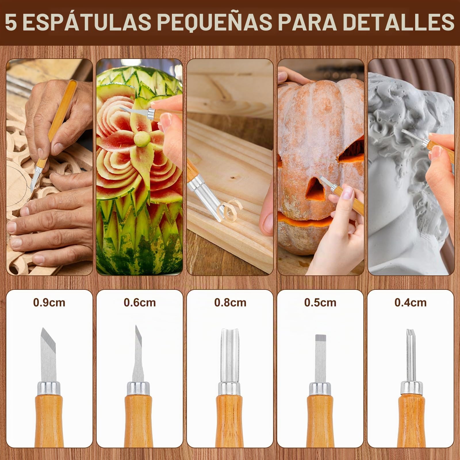 Juego de Herramientas para Tallar Madera-17pcs, Cuchillos de Tallar Madera | Kit de Tallado de Madera Manualidades, Kit de Cuchillos de Tallado de Madera para Principiantes y Profesionales