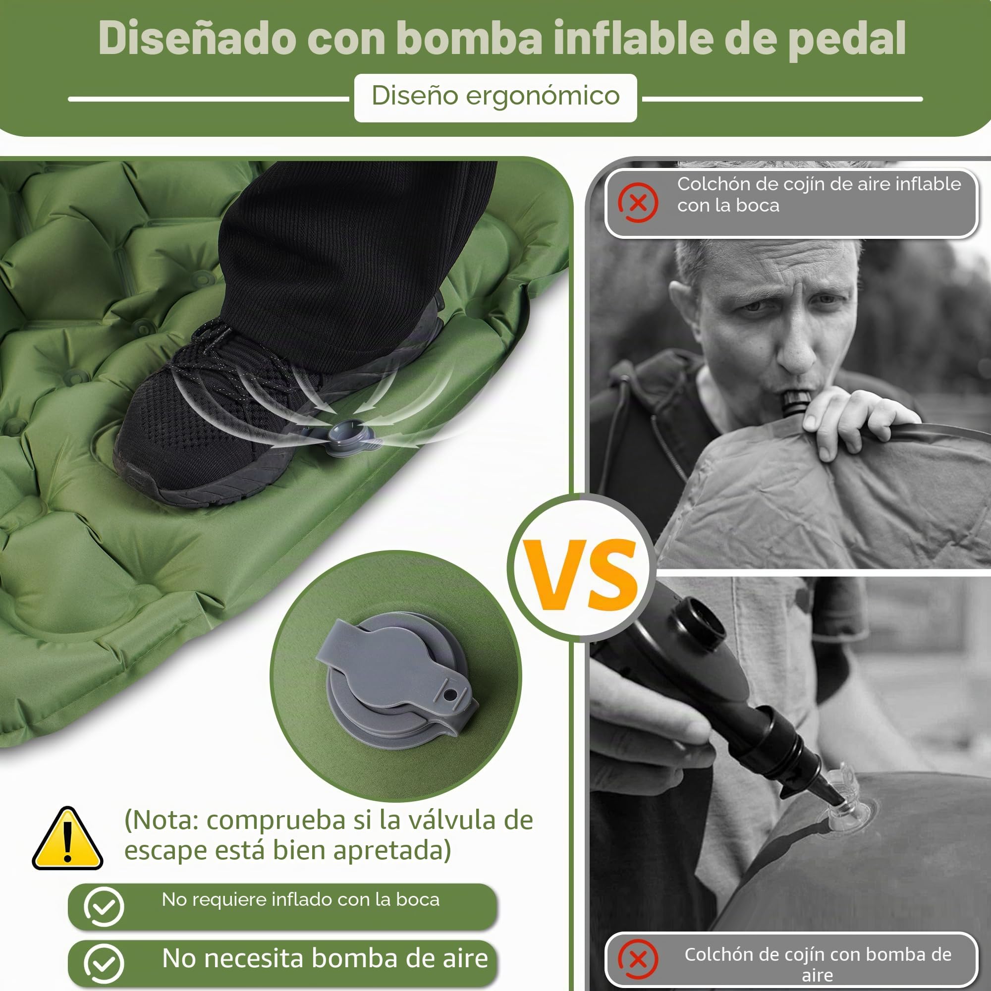 KUOGAS Esterilla Camping, Colchoneta Camping Ampliado y Grueso, Colchoneta Inflable con Bomba de Aire a Pedal, Colchoneta Ultraligera y Portátil, Ideal para Playa, Senderismo