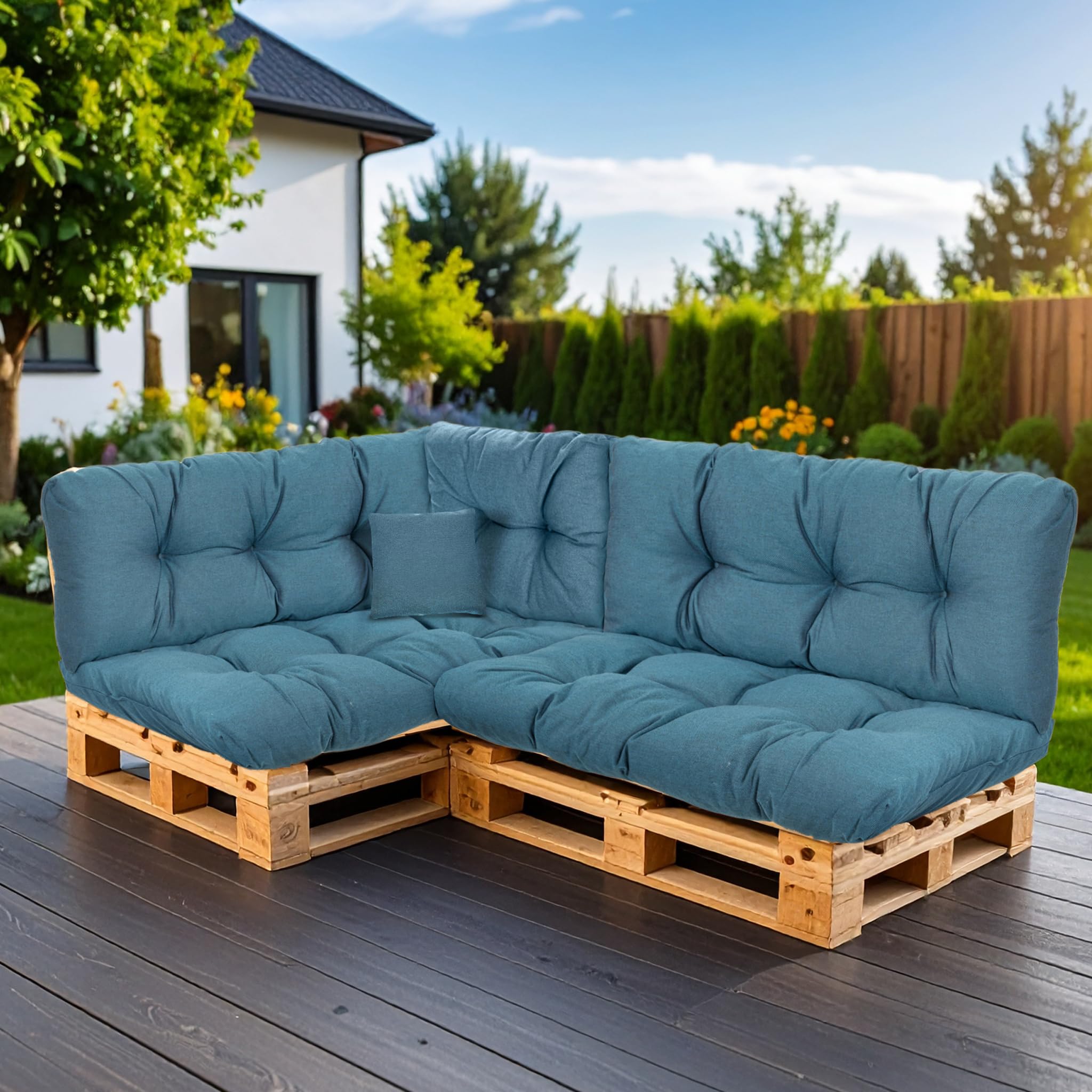 Pallet Cushion, Seat Cushion for Garden Sofa, Feather + Filling, UV-Resistant Cushion for Euro Pallets, (6 Cushion Set - 2 x Back Cushions 120 x 40 cm + 2 x Seat Cushions 120 x 80 cm + 60 x 40 cm & 40