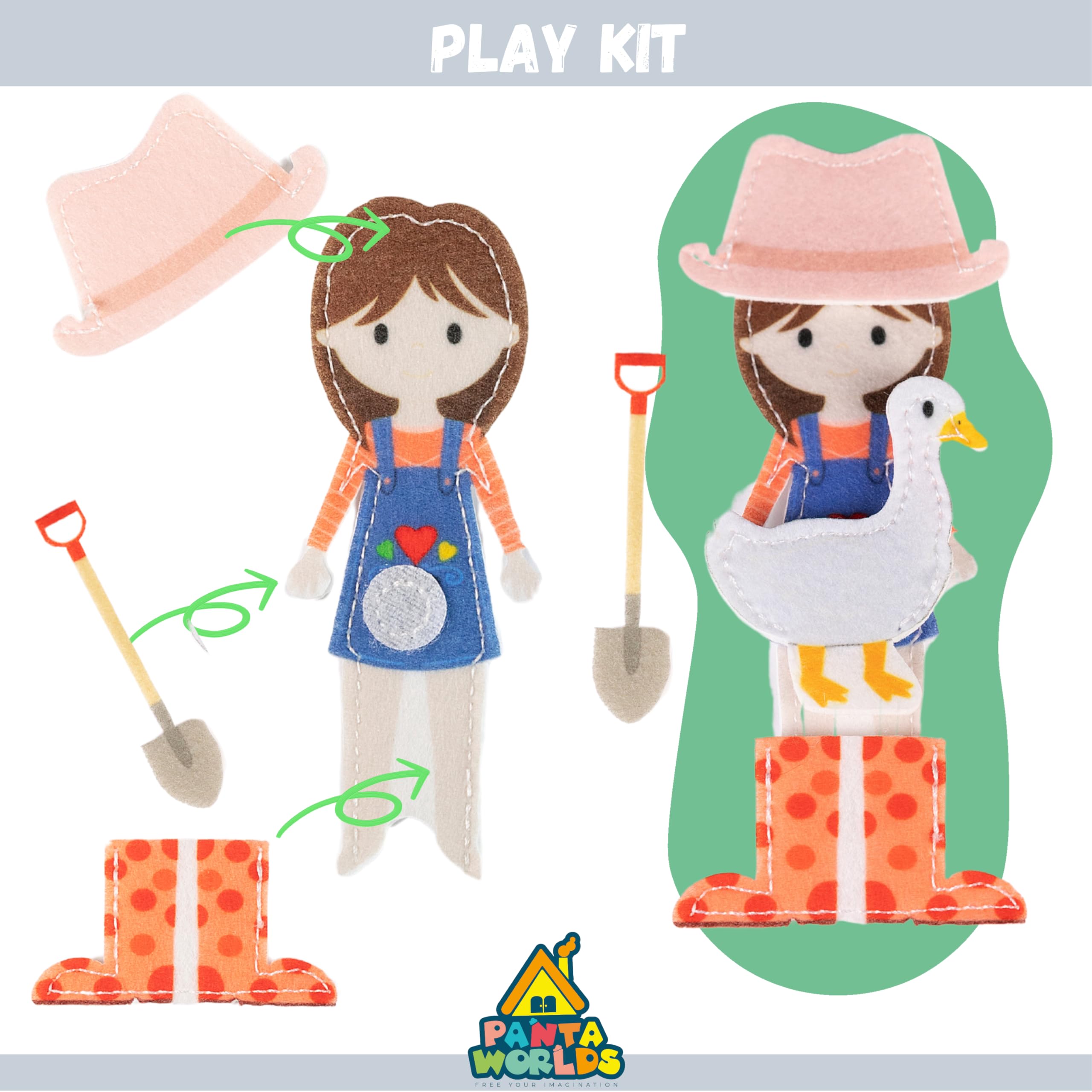 Pantaworlds | Play Kit Feltro per Quiet Book, Set Personaggi in Feltro per Libro Montessori Interattivo, Marionette da Mano per Bambini | Idea Regalo Bambini | Certificato CE | Fattoria (Animali-Orto) - 5