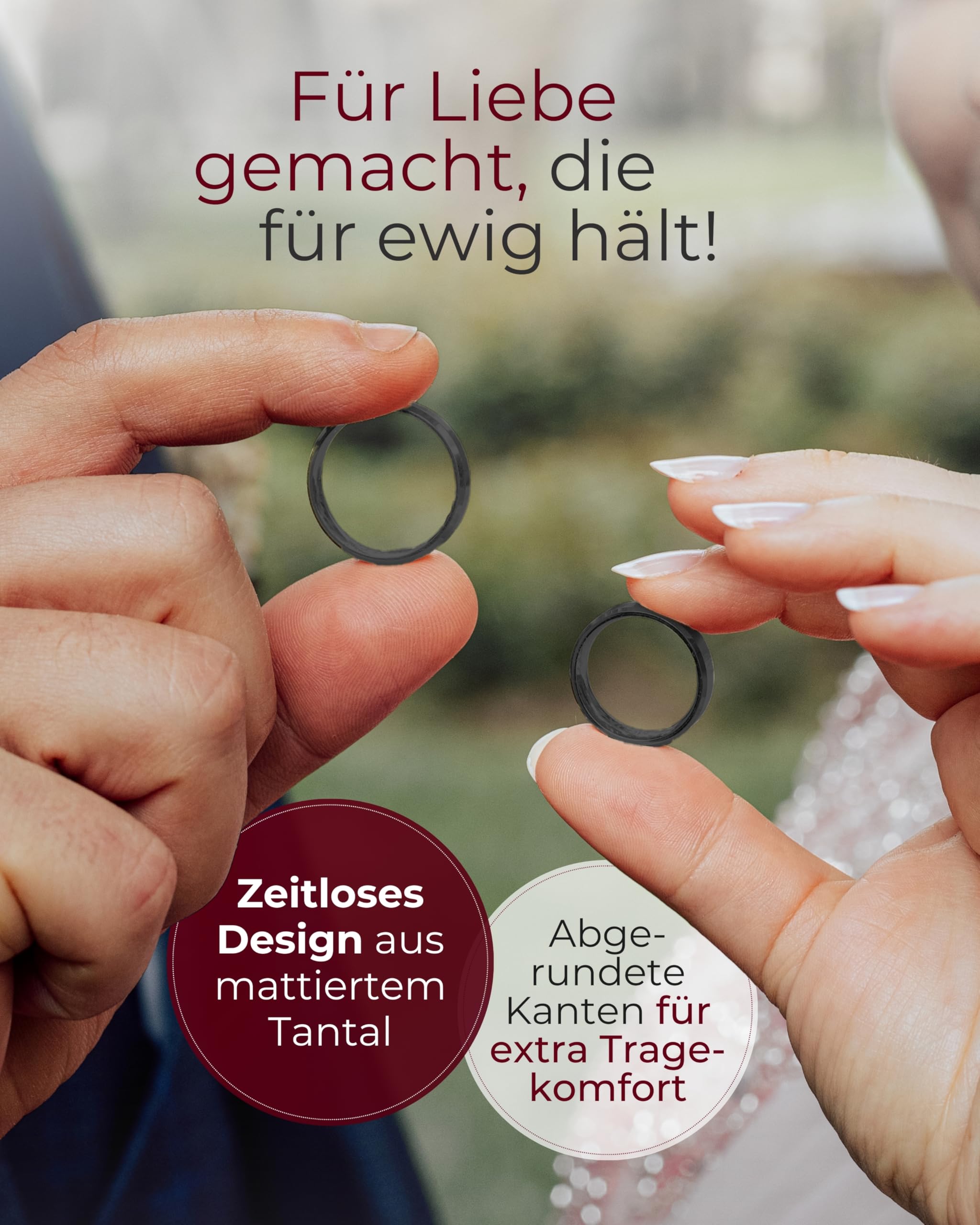 123traumringe Eheringe in Tantal I Edle Partnerringe mit Brillant & Etui I Gravierbare Eheringe mit Ringgröße 50-70mm I Damenring in 4mm Breite + Herrenring in 5mm Breite & 1,9mm Stärke I P33/P41