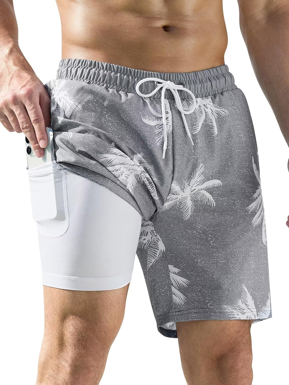 SILKWORLD Mens Swim Trunks Quick Dry Swimming Shorts with Compression Liner and Zipper Pockets
