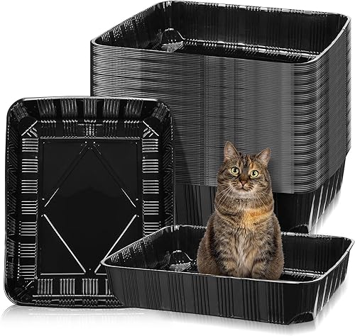 Miniatura 8 de Zubebe Paquete de 50 cajas de arena desechables para gatos, bandeja de arena desechable grande para gatos de 19.69 x 15.75 x 3.94 pulgadas, bandeja