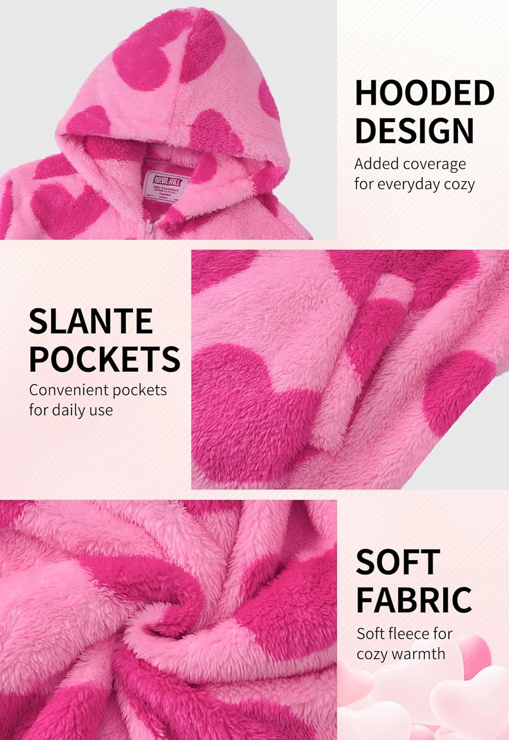 Arvilhill Men's Valentines Day Sherpa Hoodie Heart Print Fleece Lined Full Zip Jacket with Pocket (S-XXL) - Image 6