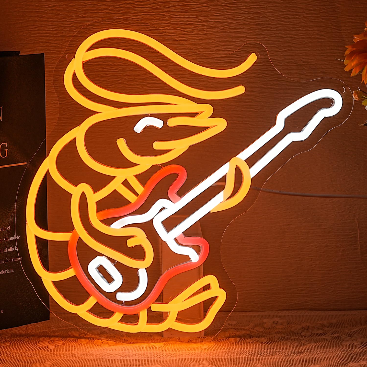 Shrimp Guitar Neon Sign For Wall Decor Music Neon Light Lobster Led Light Colorful Seafood Neon Light Sign for Live Music Studio Restaurant Kitchen Bedroom Decoration