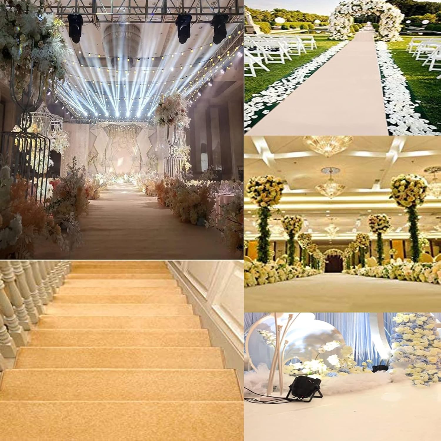 Champagne Aisle Carpet Runner, 2mm Thickness Non-Slip Wedding Walkway Runner Rug Roll Event Runway Floor Runner Mat for Wedding Church Party Decoration Prom (Size : 1x25m)
