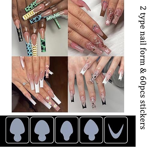 Miniatura 3 de Juego de 2 formas de uñas dobles transparentes para uñas con puntas de forma para Polygel con 60 almohadillas reutilizables para manicura, arte de