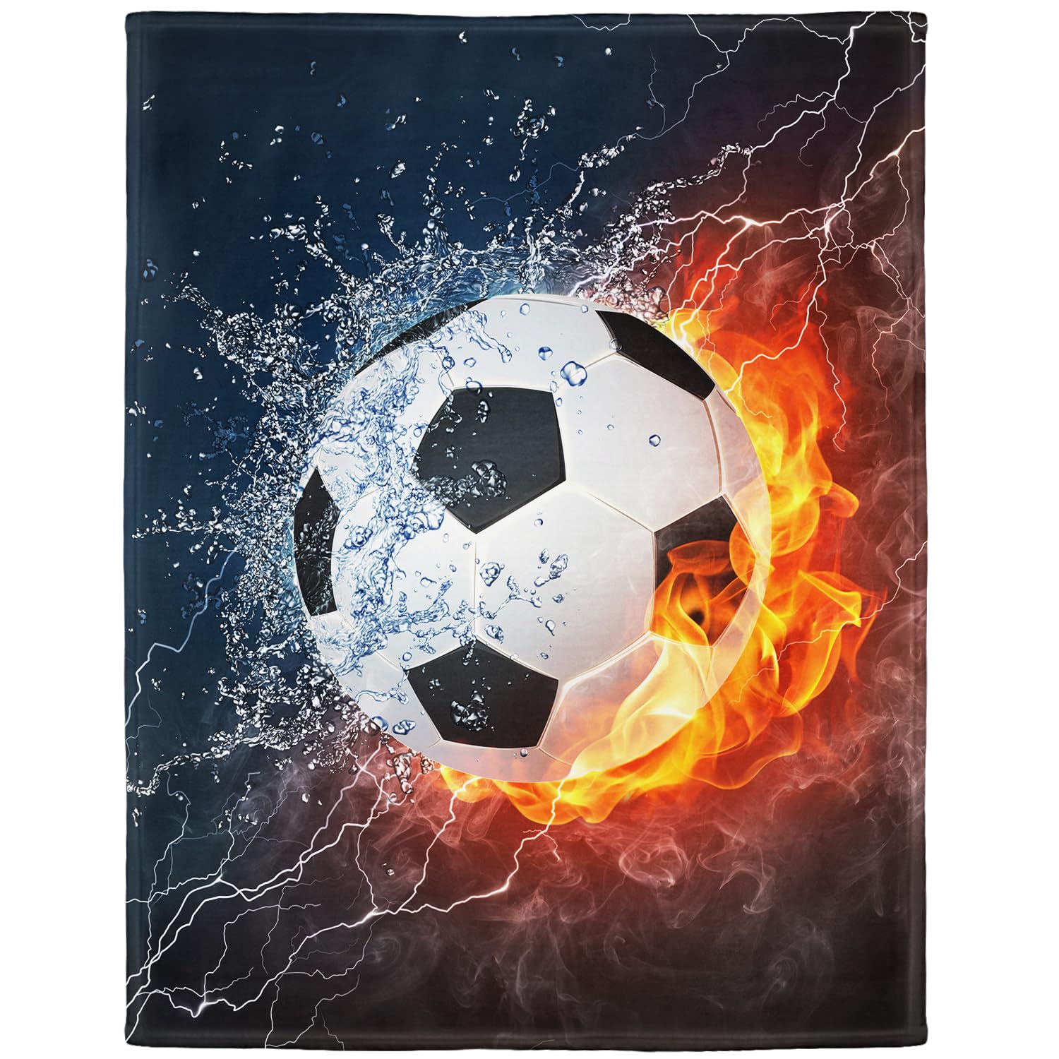 YISUMEI Decke 150x200 cm Kuscheldecken Sanft Flanell Weich Fleecedecke BettüberwurfSport-Serie Soccer Fußball Feuer Blitz