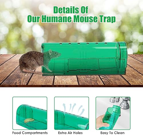Miniatura 4 de Paquete de 2 trampas humanas para ratones, trampas para jaula de animales vivos para ratas, ratones, fáciles de usar y limpiar, sin liberación