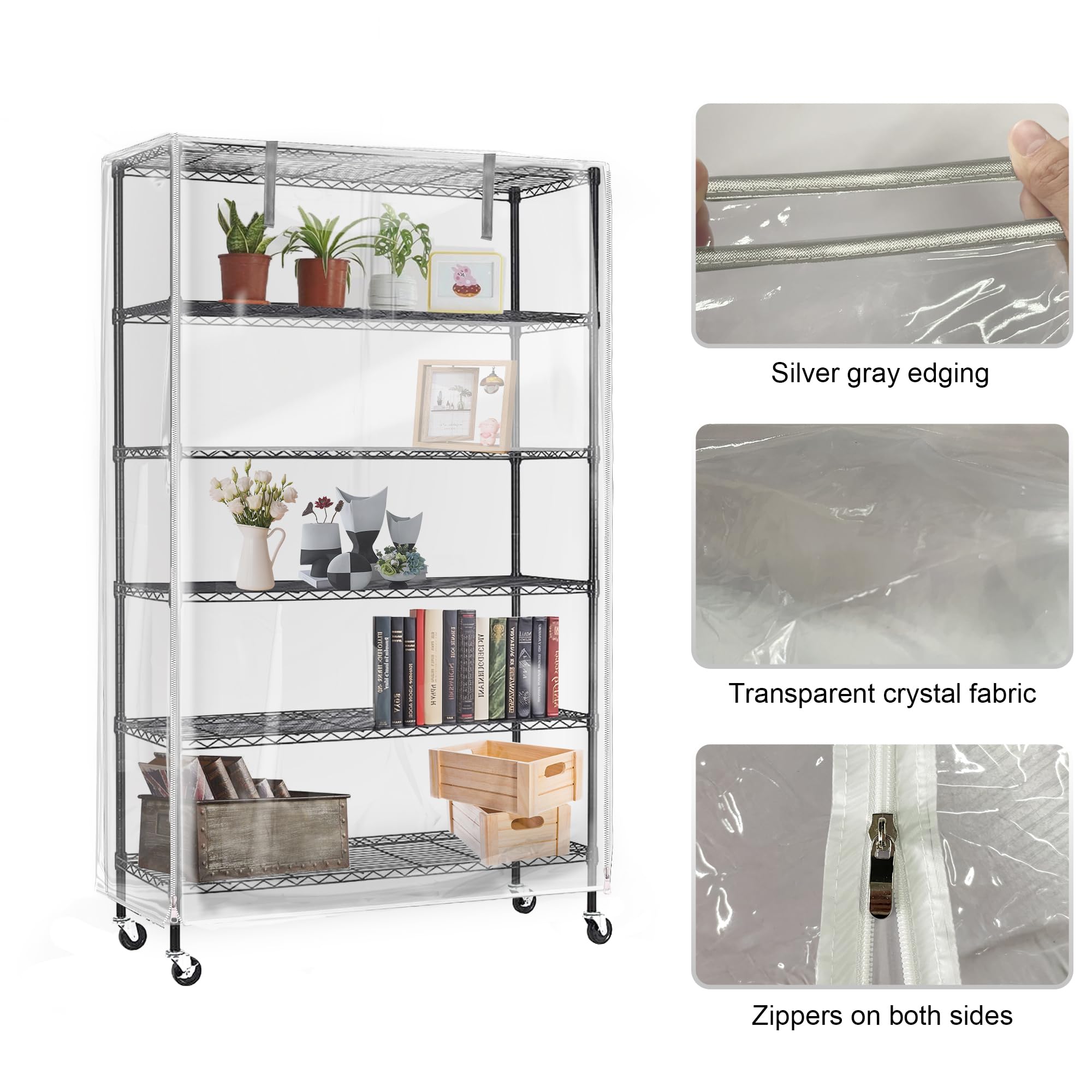 wasserdichte Regalabdeckung, transparentes PVC, klar sichtbare Drahtregalabdeckungen, Outdoor-Regalabdeckungen für Drahtregale mit Reißverschluss, 121,9 cm B x 45,7 cm T x 182,9 cm H