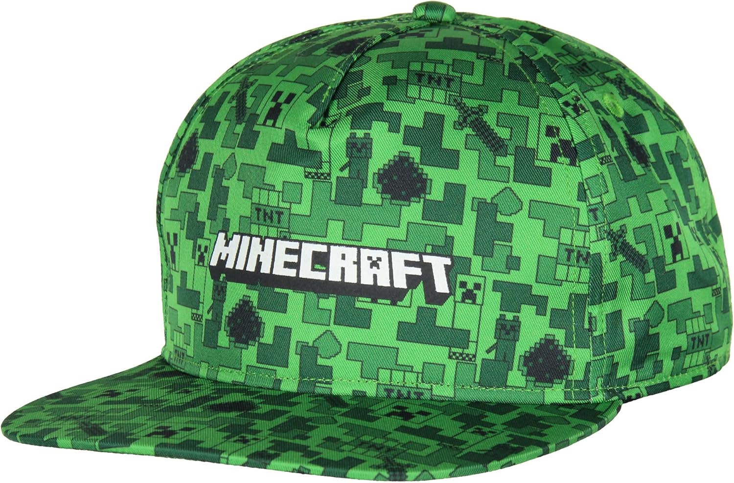 Minecraft Creeper Face AOP Youth Flat Bill Snapback OSFM Cap Hat Green Minecraft Creeper Face AOP Youth Flat Bill Snapback OSFM Cap Hat Green