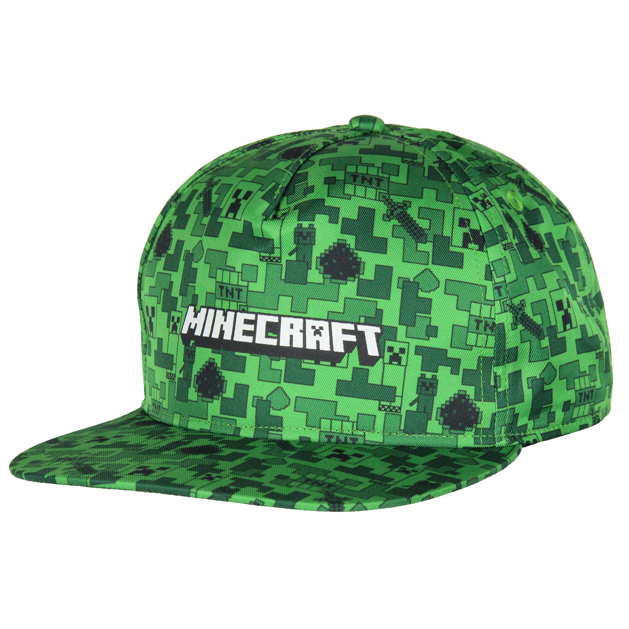Minecraft Creeper Face AOP Youth Flat Bill Snapback OSFM Cap Hat Green