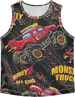 Red Monster Truck Tires Cartoon Toddler Tank Tops Boys 3t t Shirts for Kids Colored Undershirts Cute Muscle Tee Youth