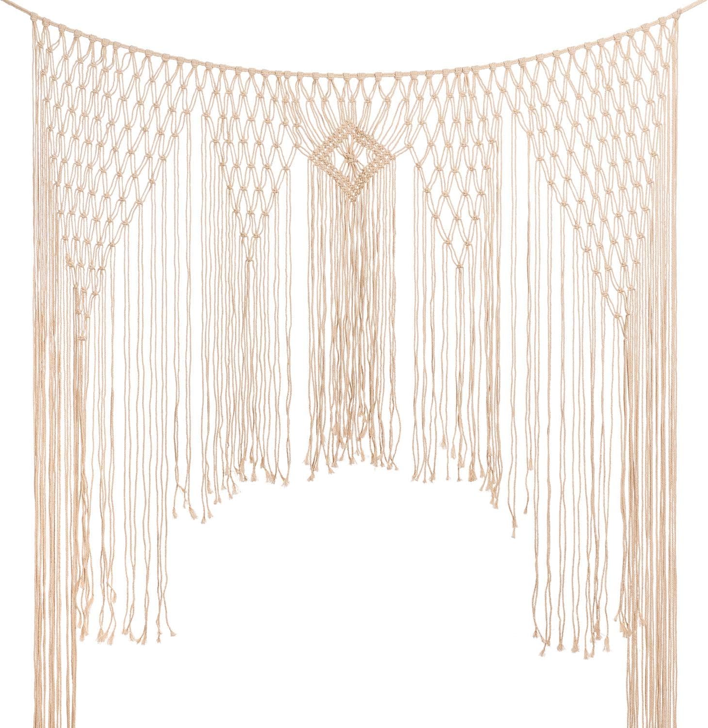 Boho Macrame Wall Hanging,Macrame Tapestry,Woven Tapestry, Modern Chic Woven Art,Bohemian Cotton Handmade Home Decor,Beaded Wall Art For Wedding Bedroom Living Room Background Wall (39''X38'')