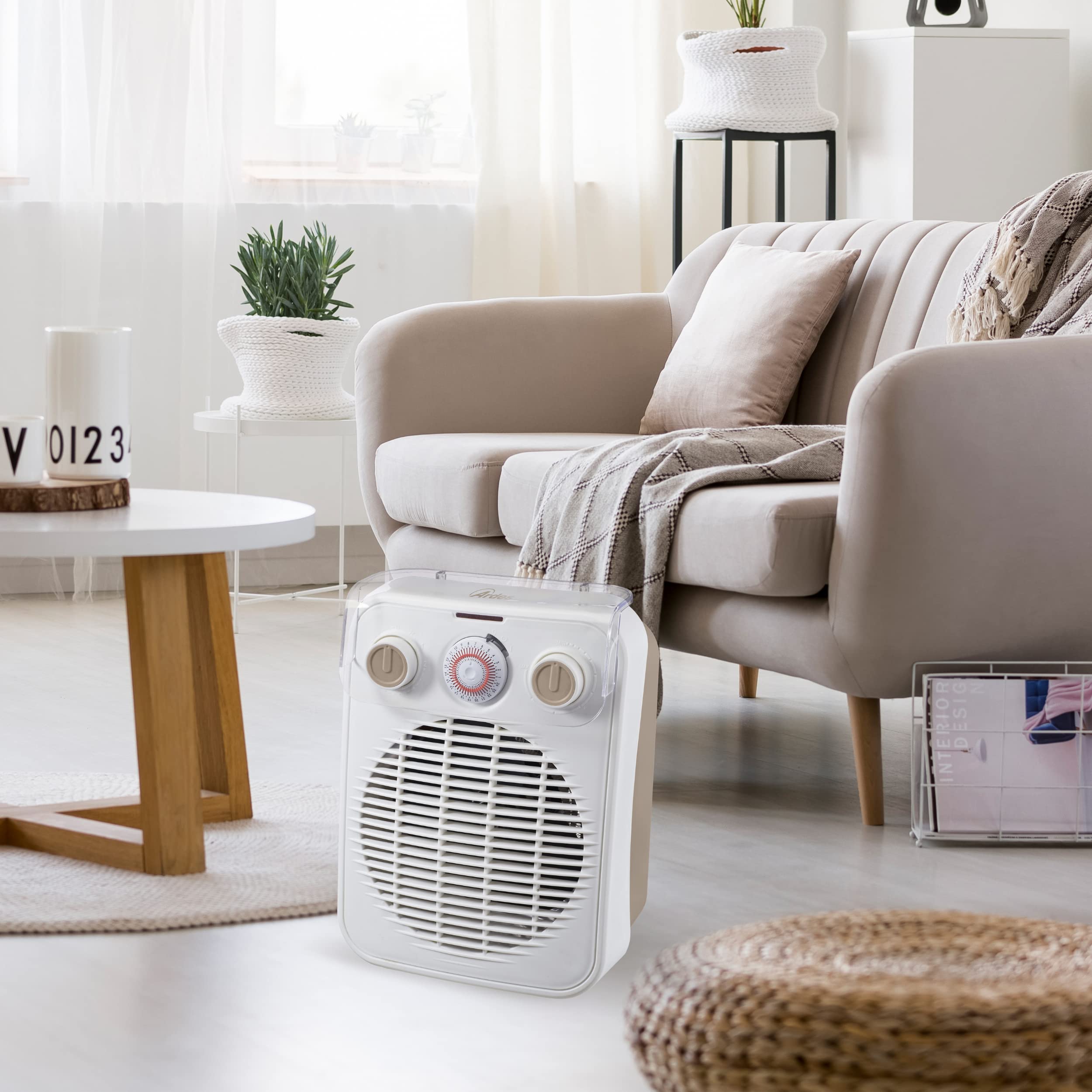 ARDES | AR4F10TI Termoventilatore a Filo CHRONOS, Stufetta Riscaldante 2 Potenze Eco/comfort, Termostato Temperatura Ambiente, Stufetta Scaldino Portatile con Timer 24H e Sicuro Contro I Liquidi
