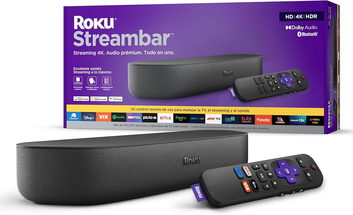 Roku Streambar 4K HDR Streaming Device & Premium Soundbar All in One (Spanish Edition) | Roku Streambar Dispositivo 4K HDR de Streaming y barra de sonido Premium Todo en uno con Control remoto de voz : Electronics