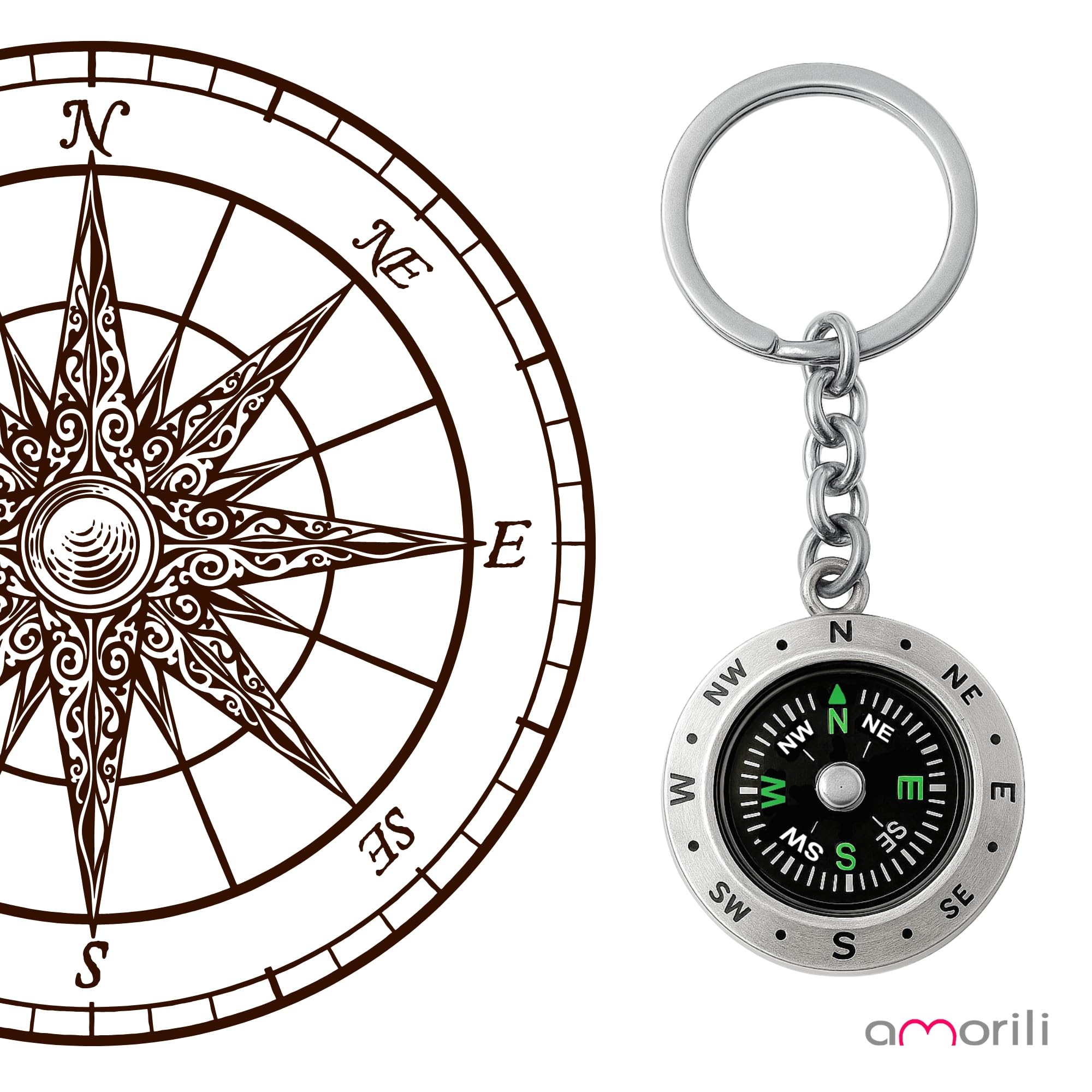 Portachiavi Uomo con Bussola Marinara in Acciaio Inossidabile – Idea Regalo Nautica – Accessorio Elegante per Marinaio, Viaggiatore, Amante del Mare - prt0187