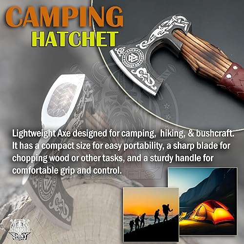 Miniatura 5 de SHINY CRAFTS -Axes Hacha vikinga hecha a mano, hacha nórdica, hacha de acero al carbono hecha a mano, regalo de cumpleaños para él con funda de