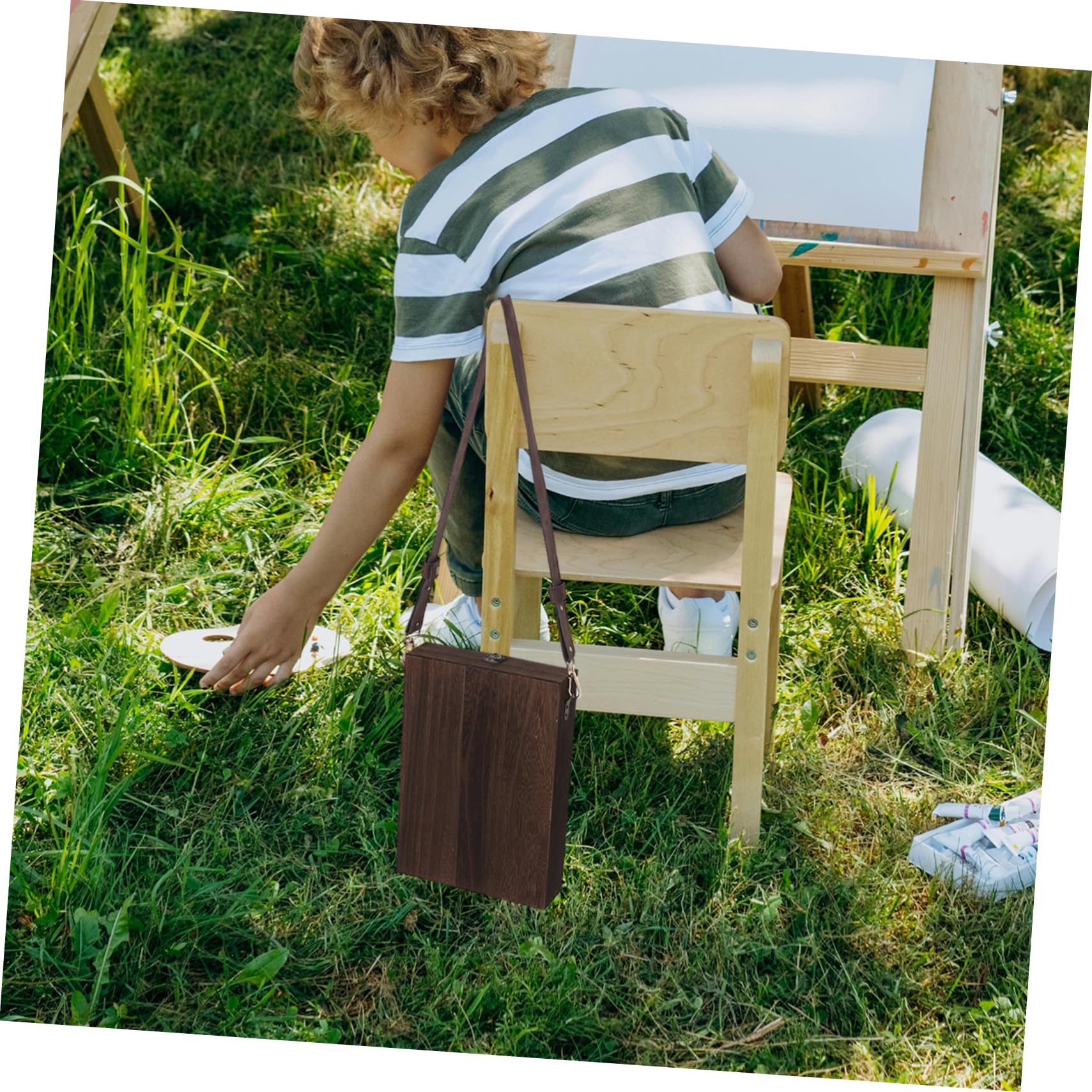 NOLITOY Holz Aufbewahrungsbox für Pinsel und Skizzen 33x23cm mit Tragegurt Tragbare Künstler Werkzeugkiste für Einfache Organisation im Arbeitsbereich und Outdoor Einsatz