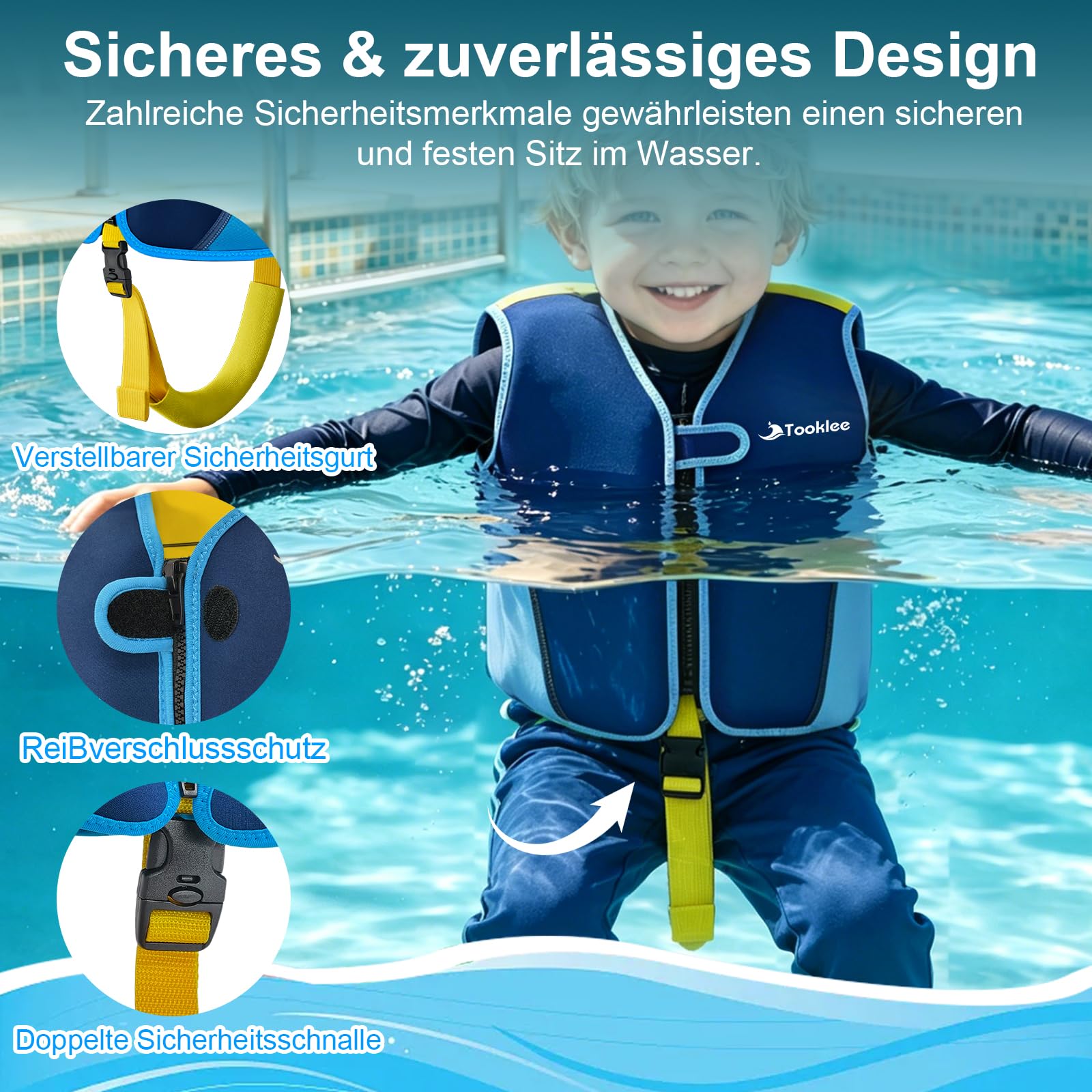 Schwimmweste Kinder TÜV-geprüft, Neopren Schwimmhilfe Kinder, Verstellbar, Leicht und Komfortabel, Unterstützt Schwimmtraining, Schwimmweste Baby ab 1 Jahr für Jungen und Mädchen-01A