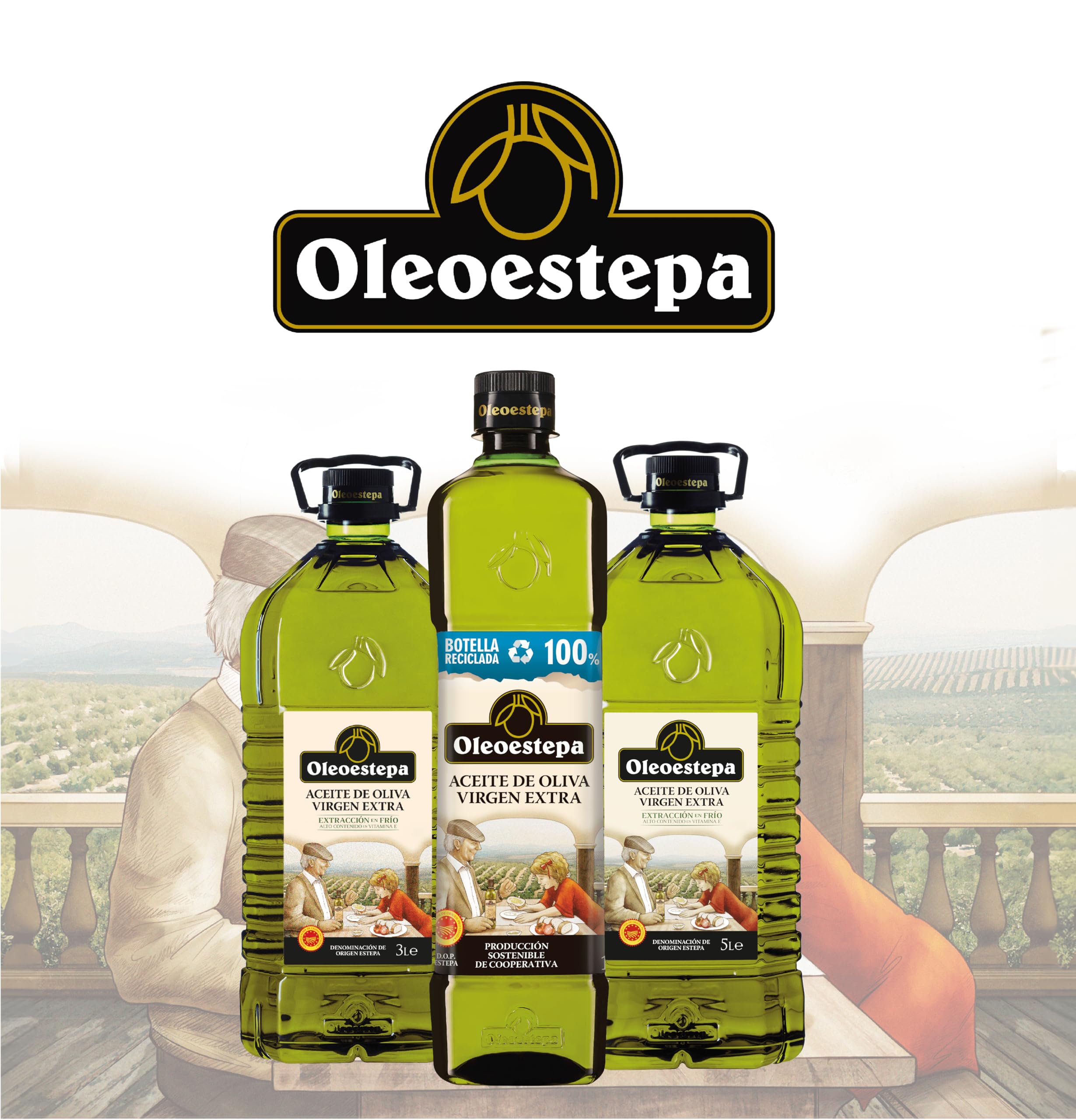 Oleoestepa - Aceite de Oliva Virgen Extra 5L –- Pack 3x5L –- DOP Estepa – Extracción en Frío – Variedades de la Comarca– Producción Sostenible –Frituras, Guisos, Sopas Frías y Escabeches.