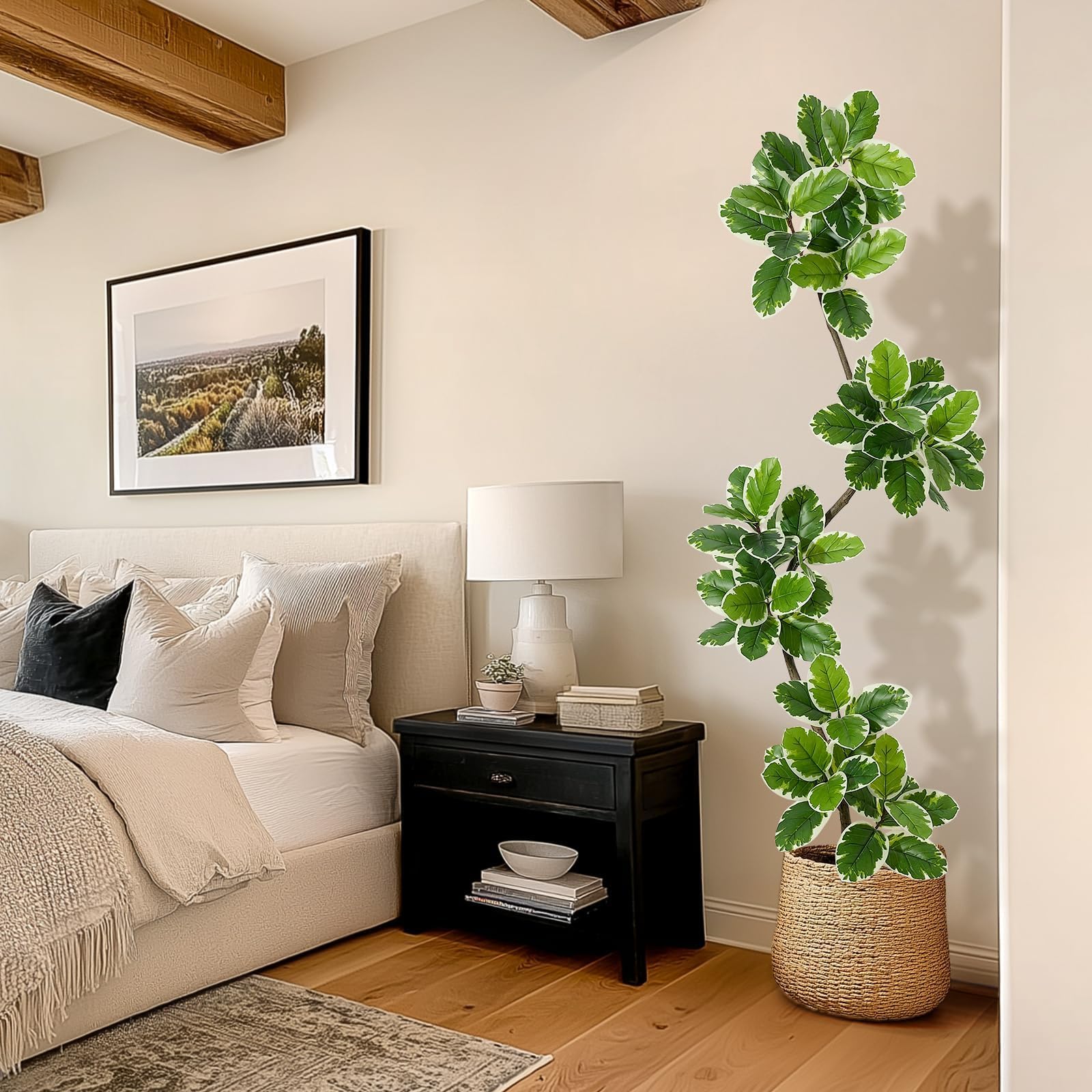 Pianta Finta Ficus Lyrata Variegata Alta - Pianta Decorativa Interna Realistica con Vaso Ceramica, Pianta Artificiale Senza Manutenzione per Arredamento Salotto, Camera o Ufficio