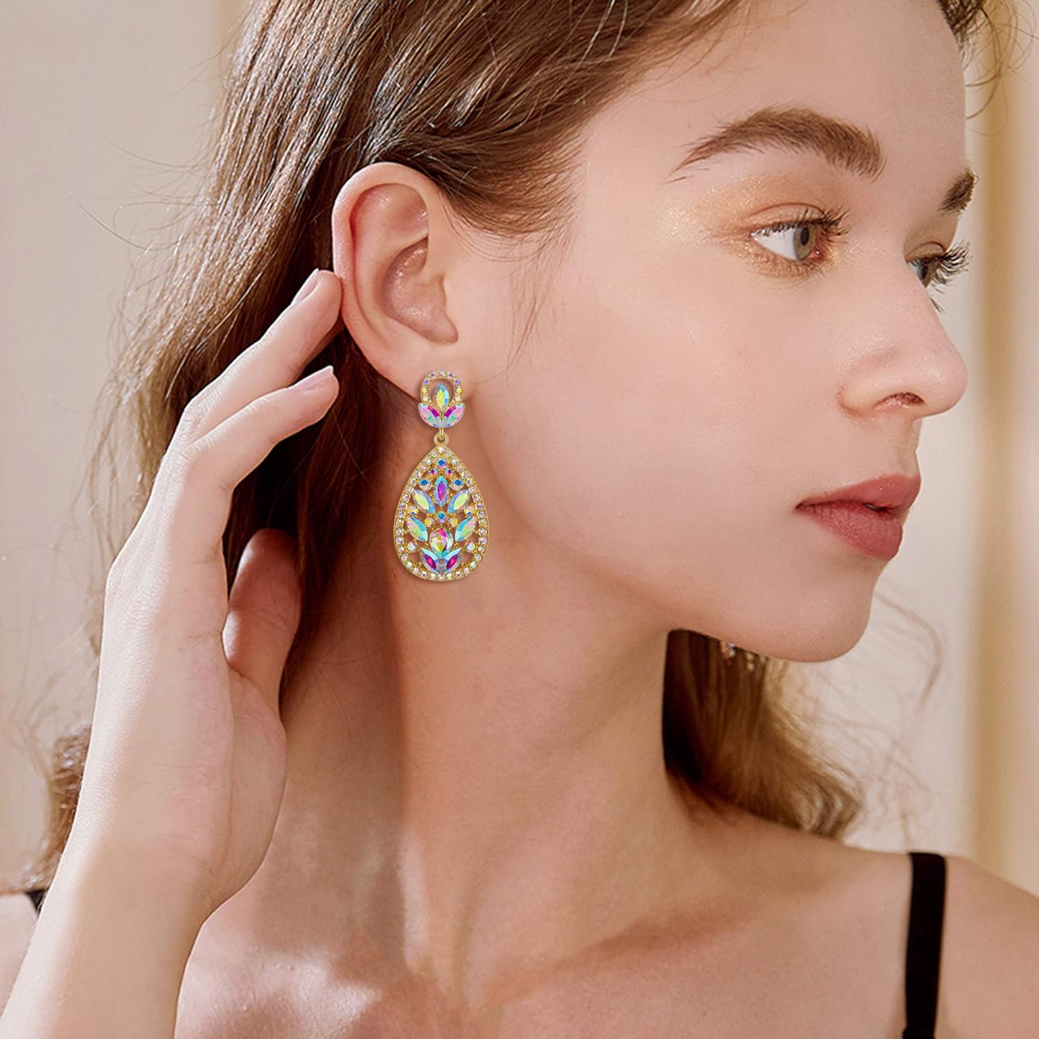 EleQueen Women's Wedding Bridal Austrian Crystal Bohemia Teardrop Chandelier Dangle Earrings - Image 2