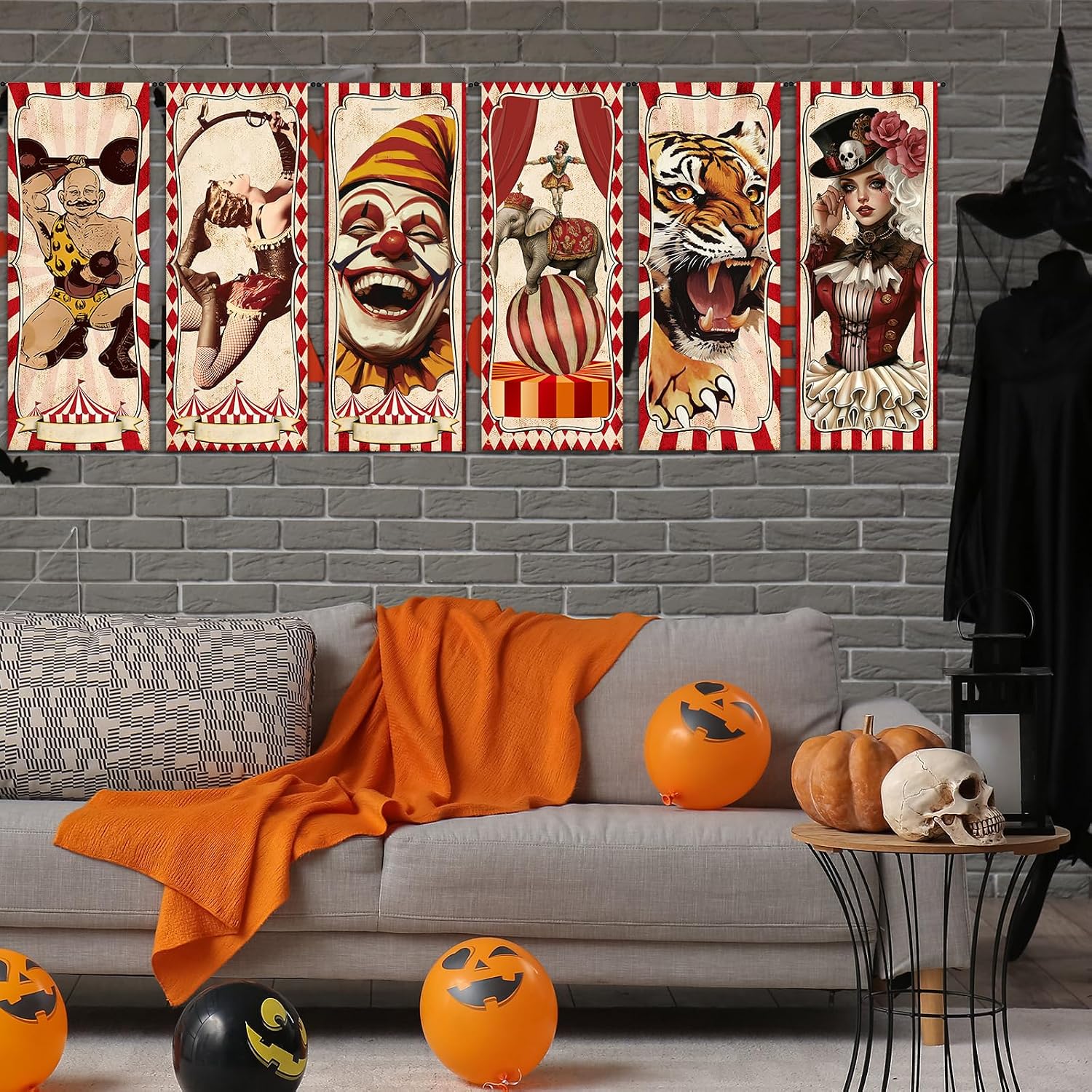 VitalCozy 6 Pcs Halloween Vintage Circus Poster Retro Style Party Signs
