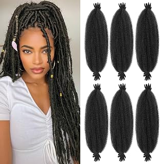 Springy Afro Twist Hair 6 Packs Marley Twist Braiding Hair Pre-Fluffed Spring Twist Hair For Soft Locs Afro Twist Hair For Women (1B# (Black#), 22inch (Pack of 6))