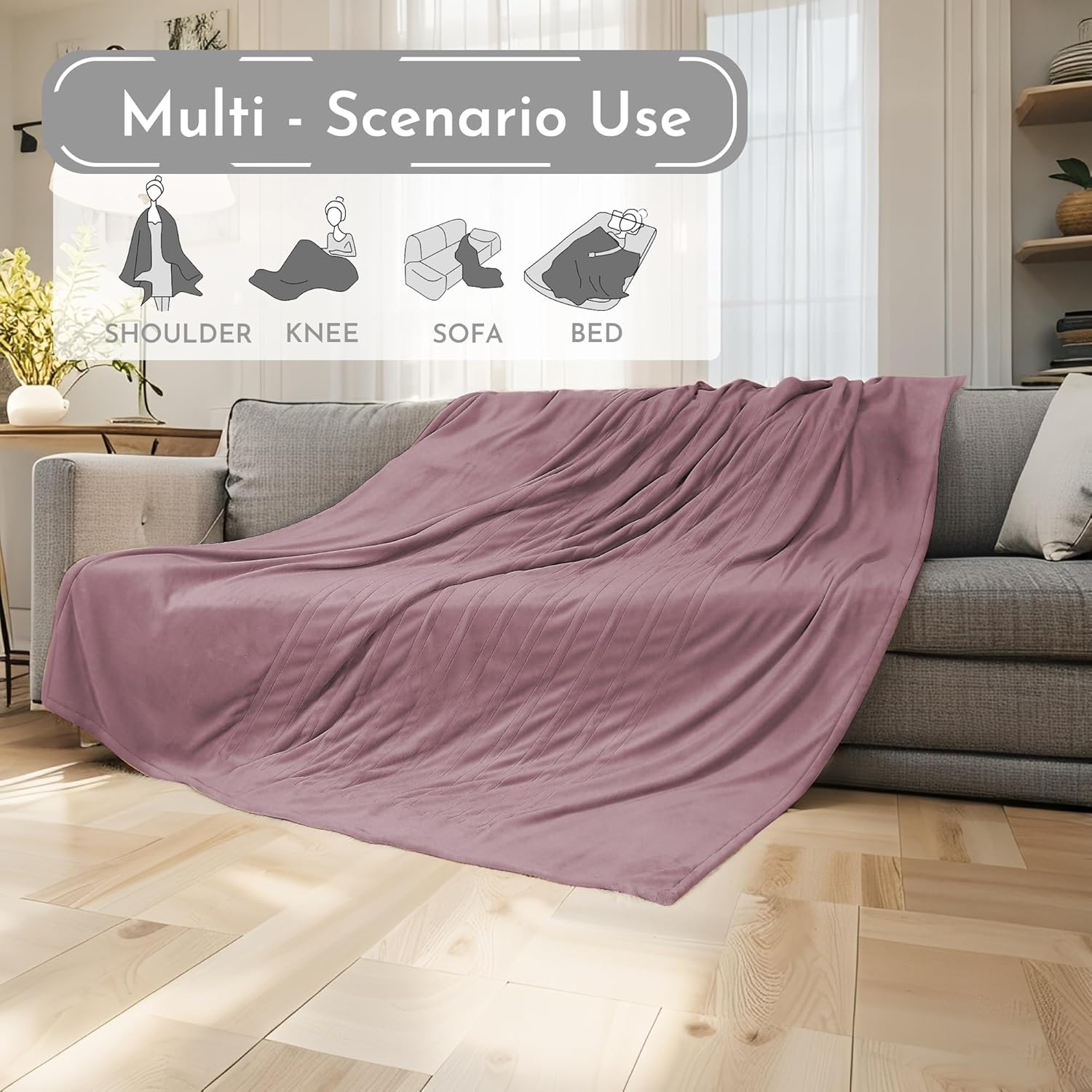 Electric Heated Blanket 90x100 King Size Microplush Cover Blanket, 4 Heat Settings & 10 Hours Auto Off, Cozy & Warm for All Night, Machine Washable, Berry