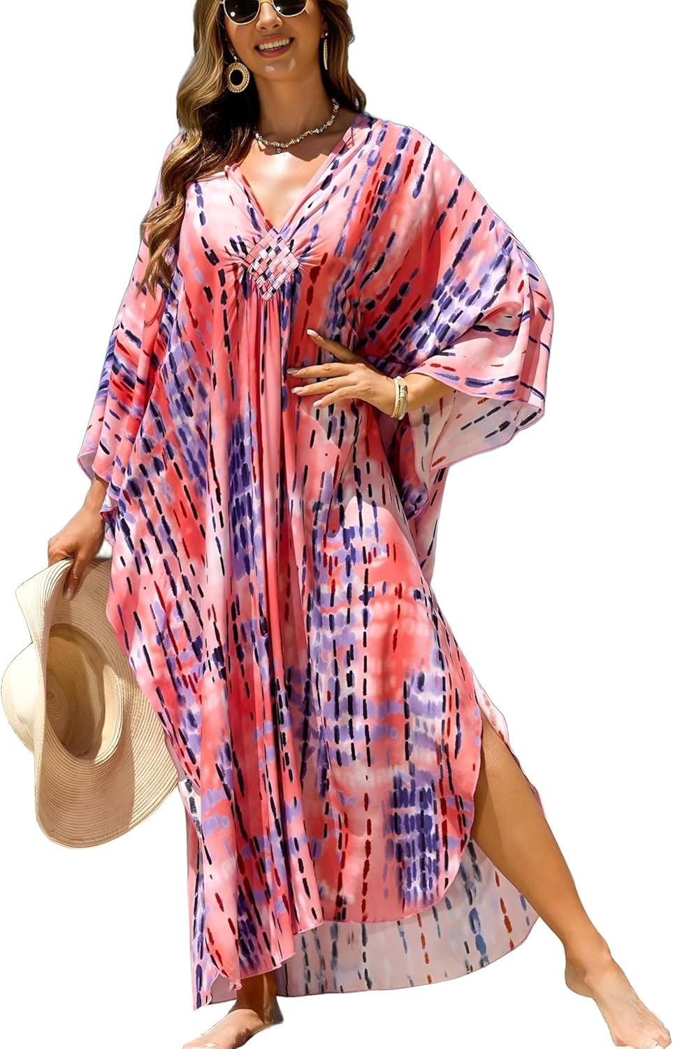 IMAGEKOPE Kaftan Dresses for Women Plus Size V-Neck Moo Moos Batwing Kaftan Beach Dress Bathing Suit Cover-Up Loungewear