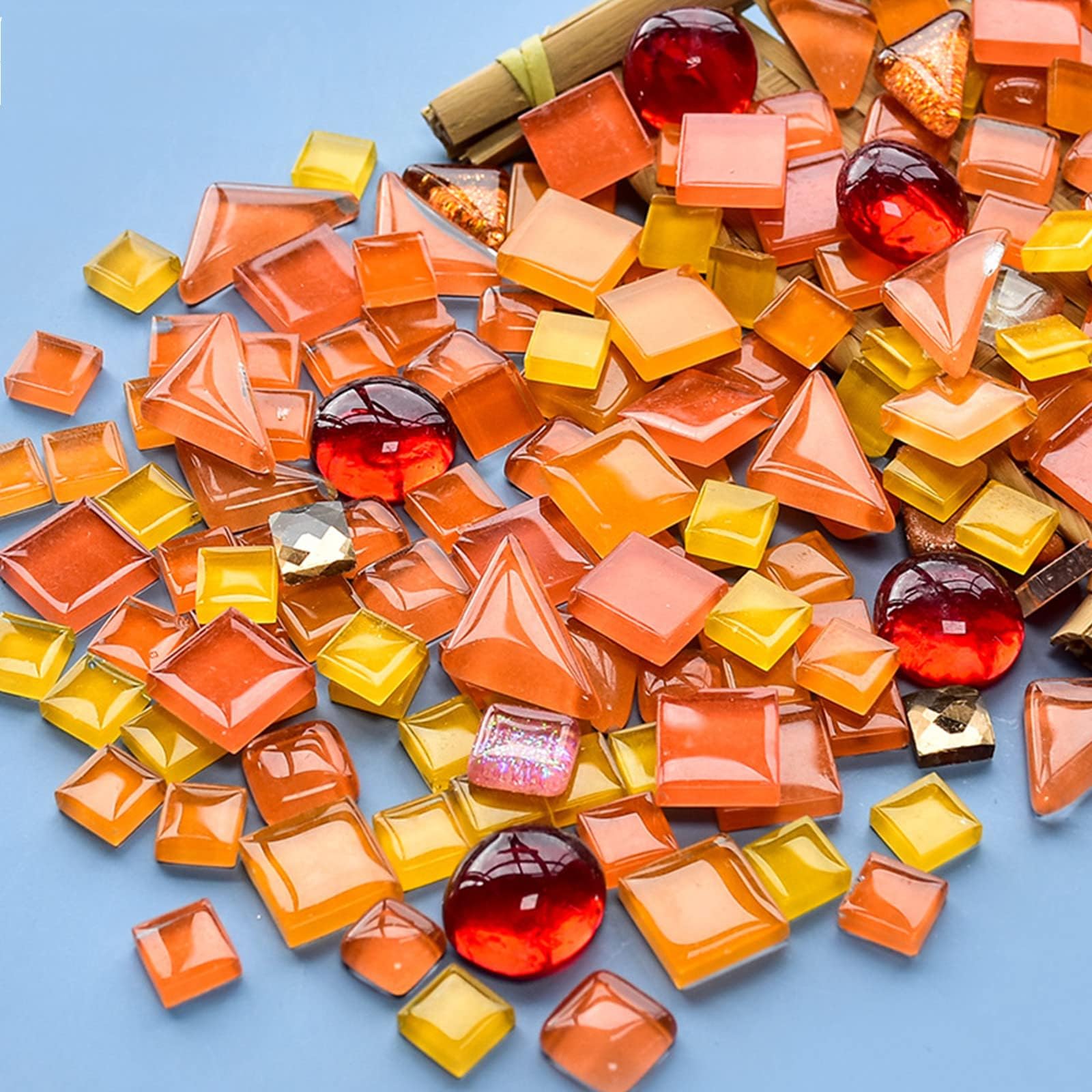 200g Mixed Color Crystal Mosaic Tiles, Tiny Mini Mosaic Tile DIY Hobbies Children Handmade Crystal Craft for Craft Bathroom Kitchen Home Decoration DIY Art Projects (Orange Series)