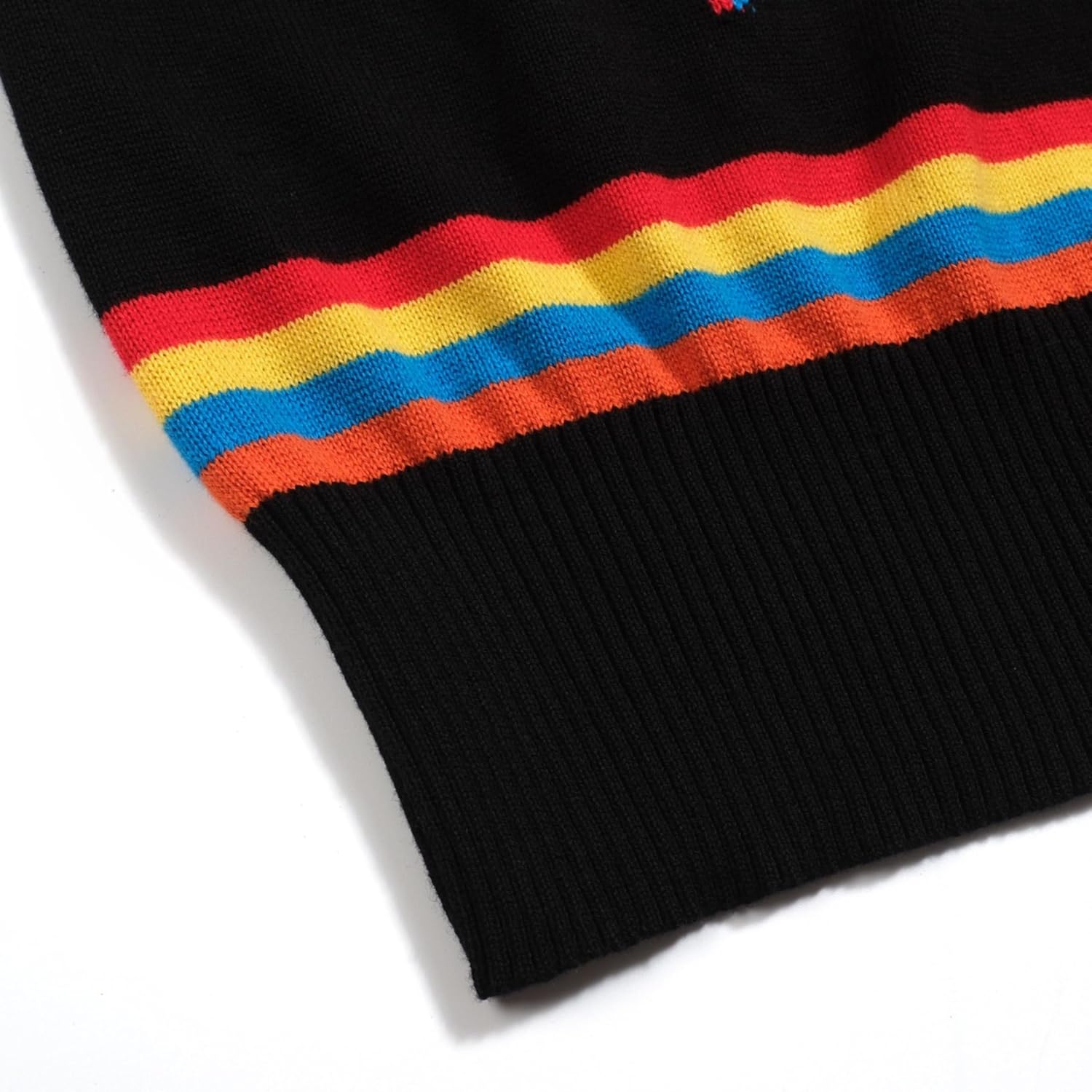 OXKNIT Knit Off The Shoulder T-Shirt for Women, Retro Colorful Lightning Pattern Ribbed Tops Tee Shirts- Short Size - Image 6